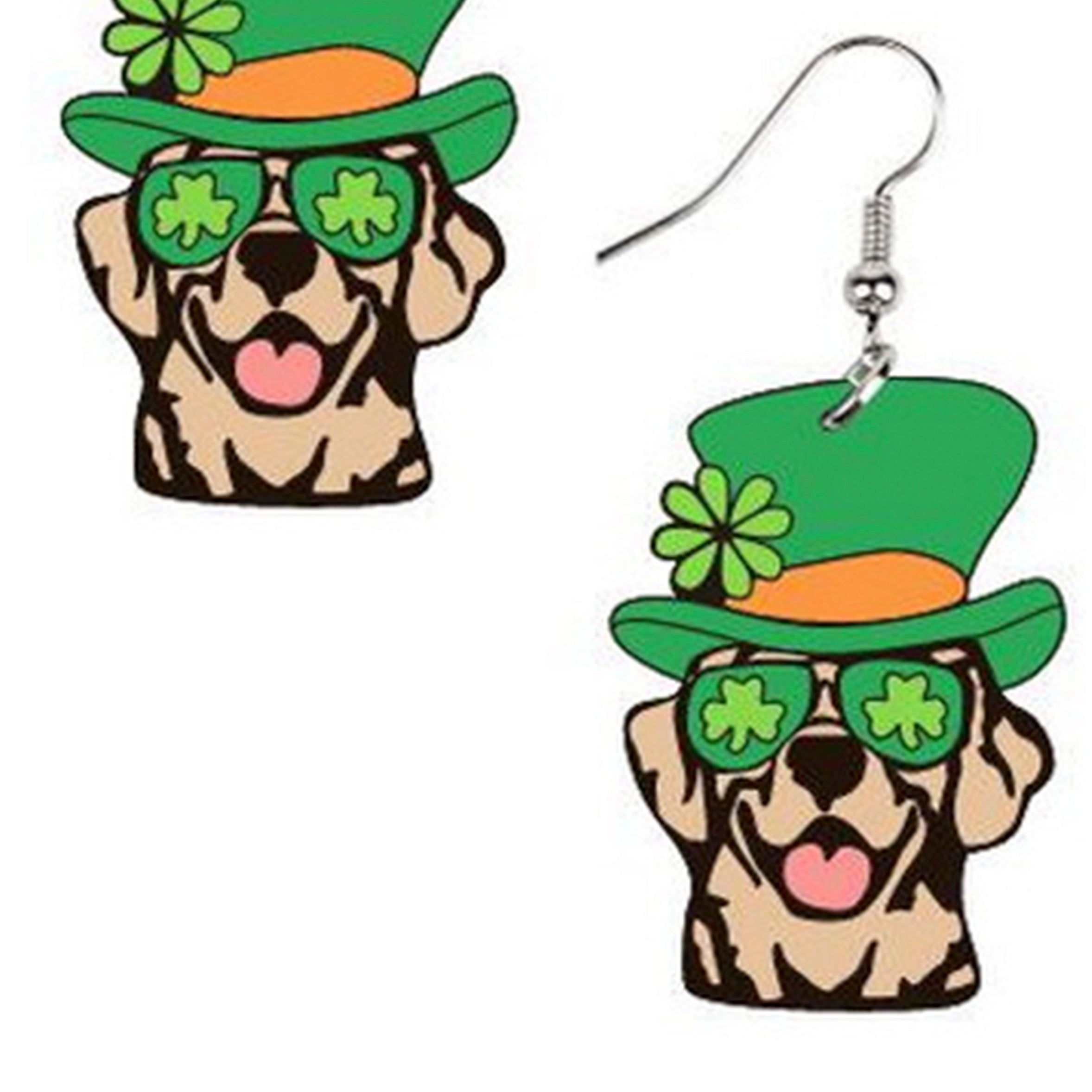 San Patrick's day Hat Dog Acrylic Earrings E7356