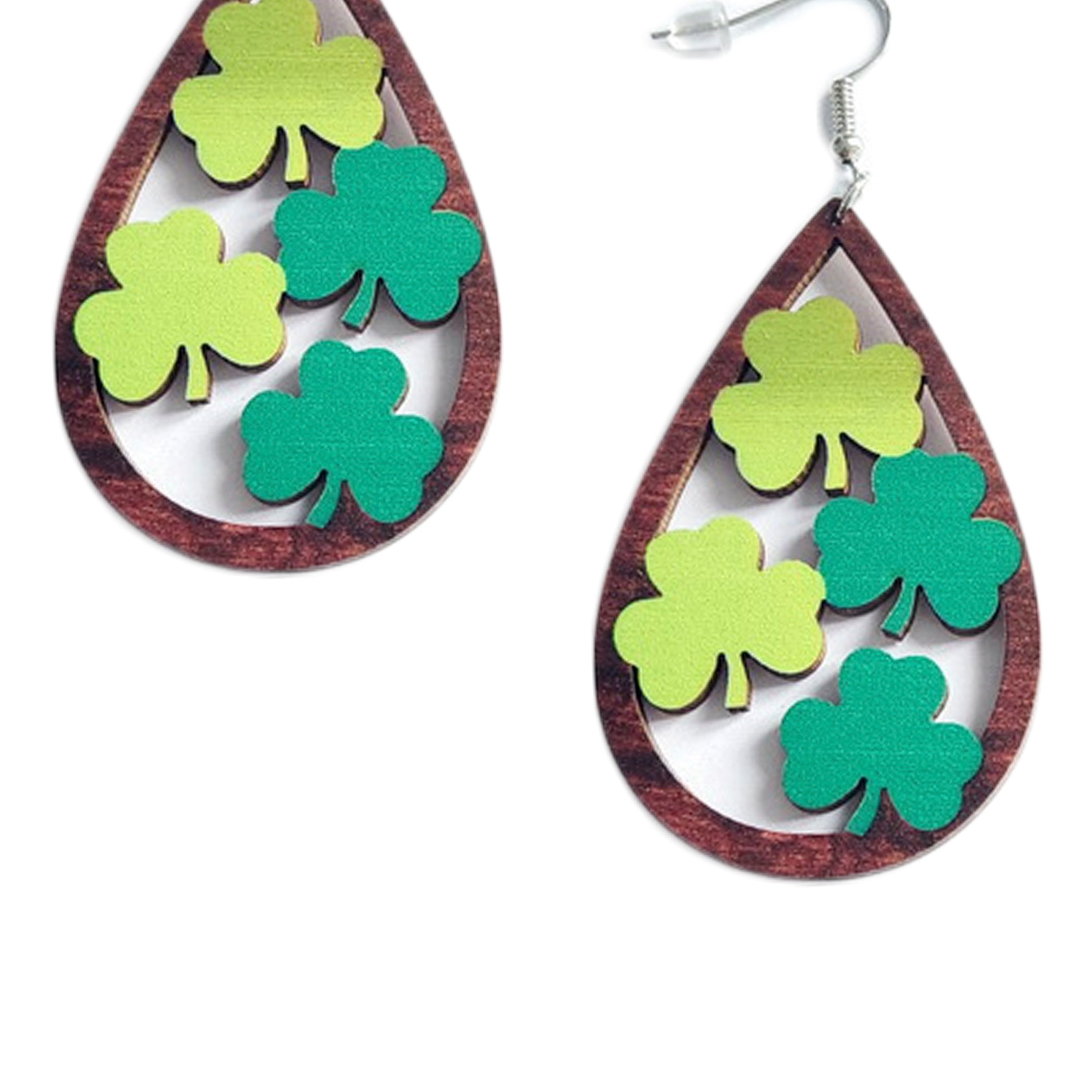 Pendientes de madera con forma de lágrima de trébol E7358