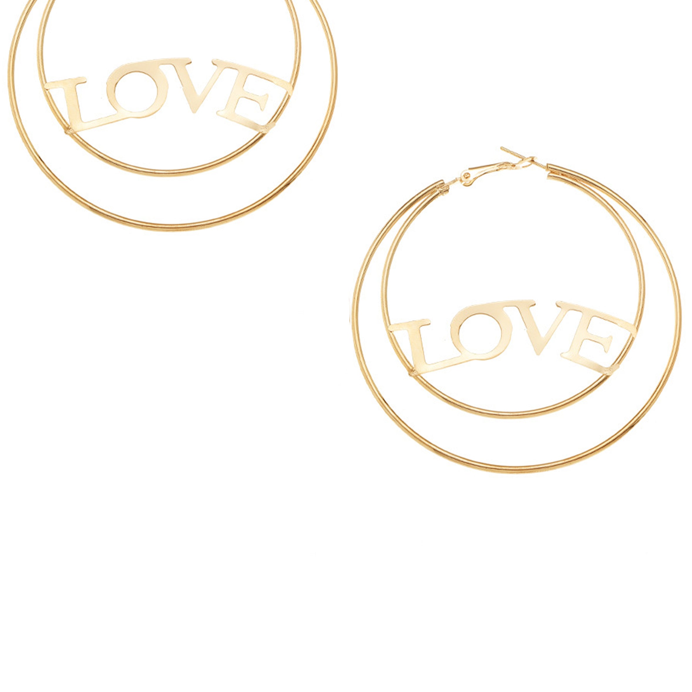 Pendientes de aro de aleación de doble capa LOVE E7548