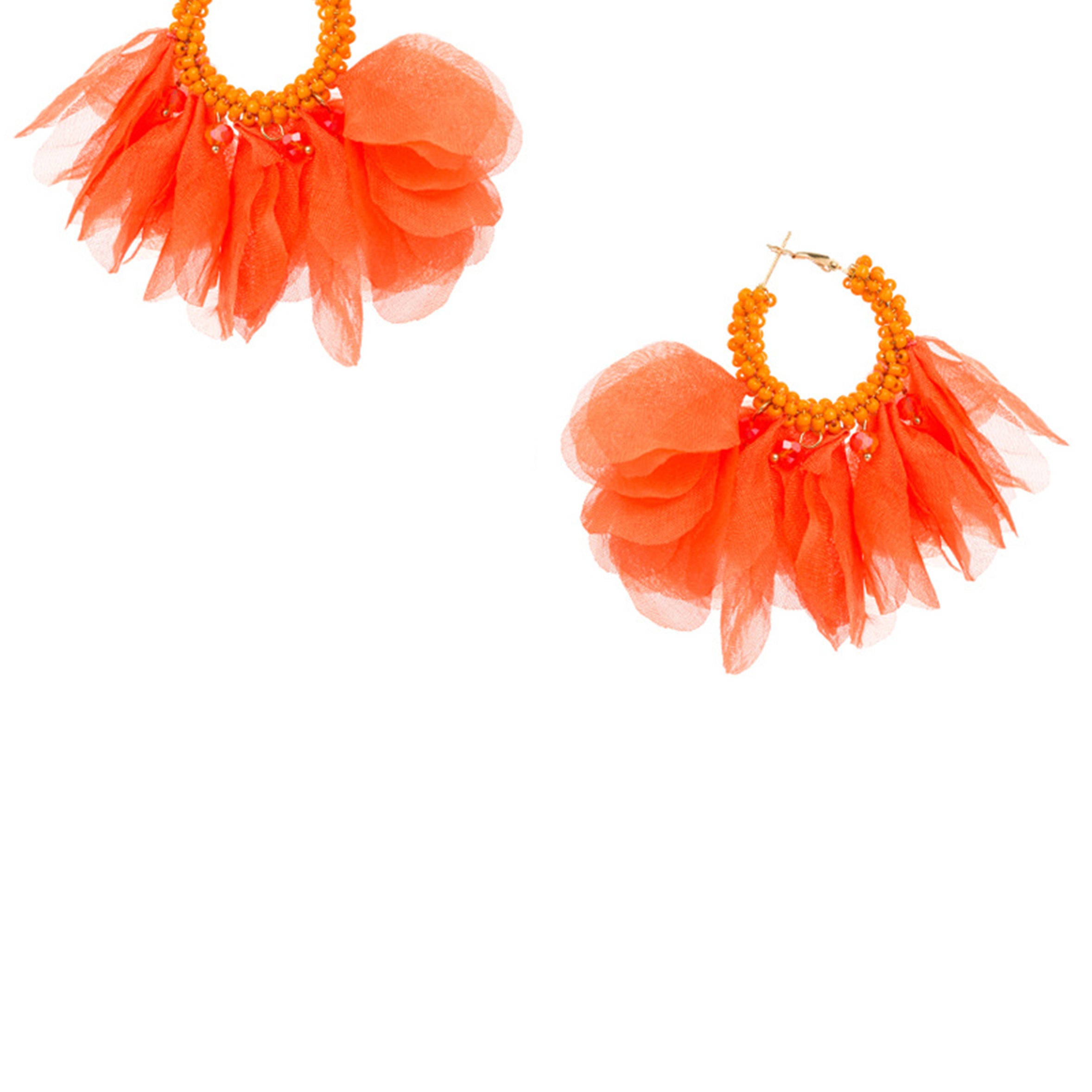 Floral Chiffon Seed Bead Hoop Earrings E7572