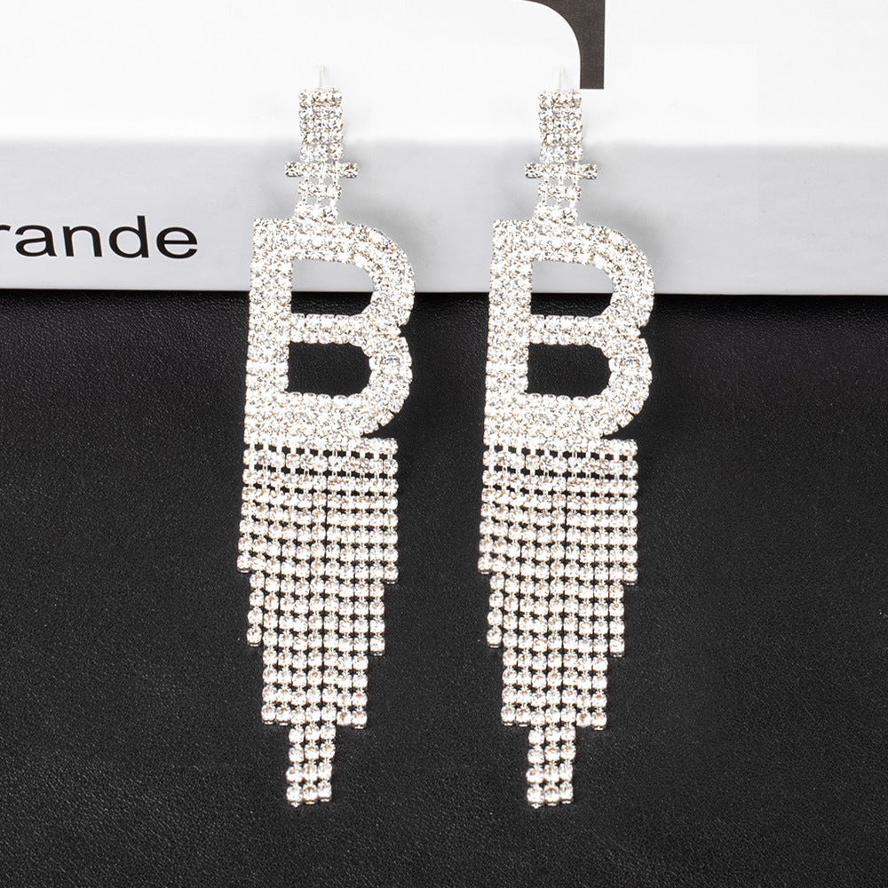 Alphabet Rhinestone Tassel Earrings E7614