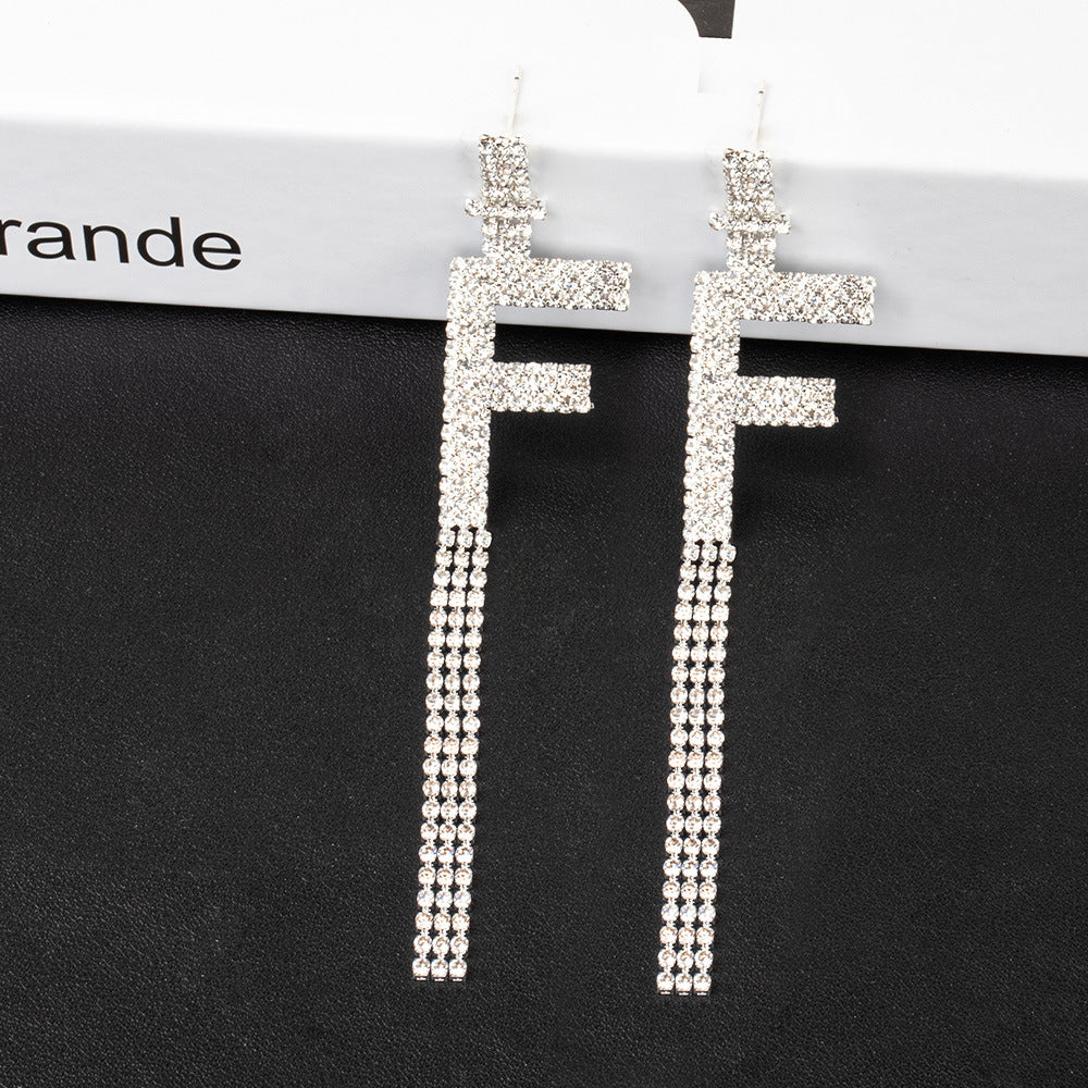 Alphabet Rhinestone Tassel Earrings E7614
