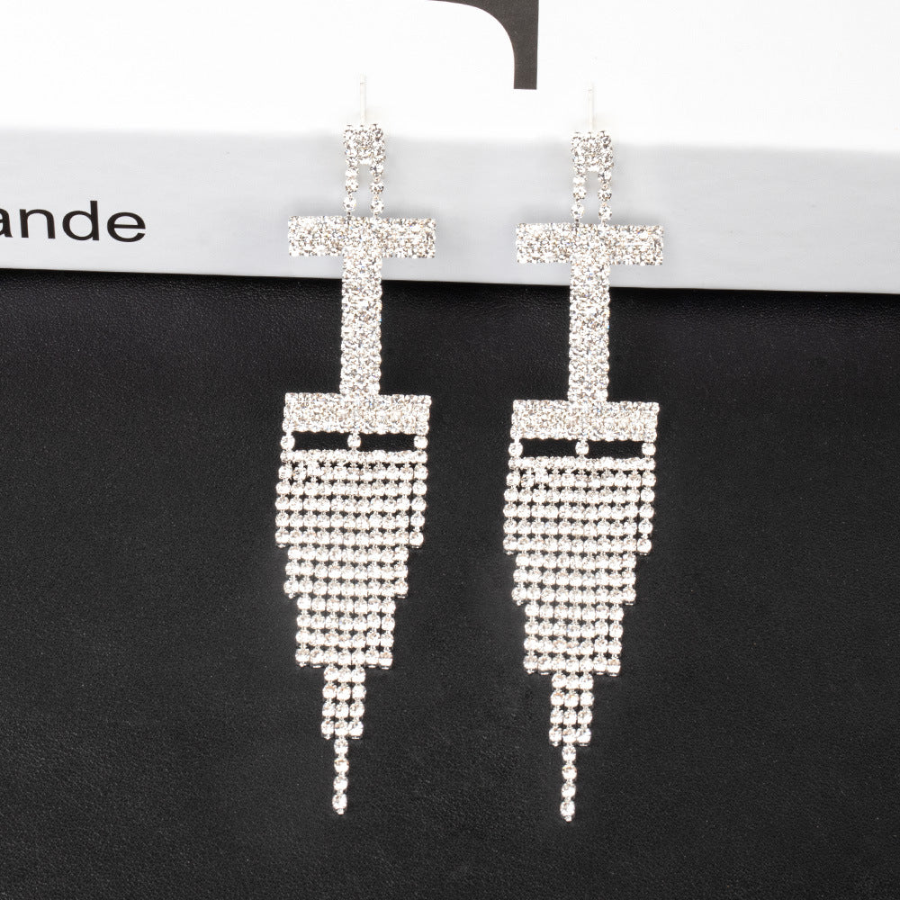 Alphabet Rhinestone Tassel Earrings E7614