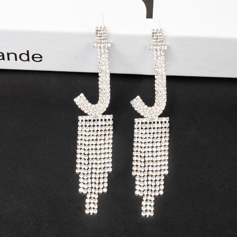 Alphabet Rhinestone Tassel Earrings E7614