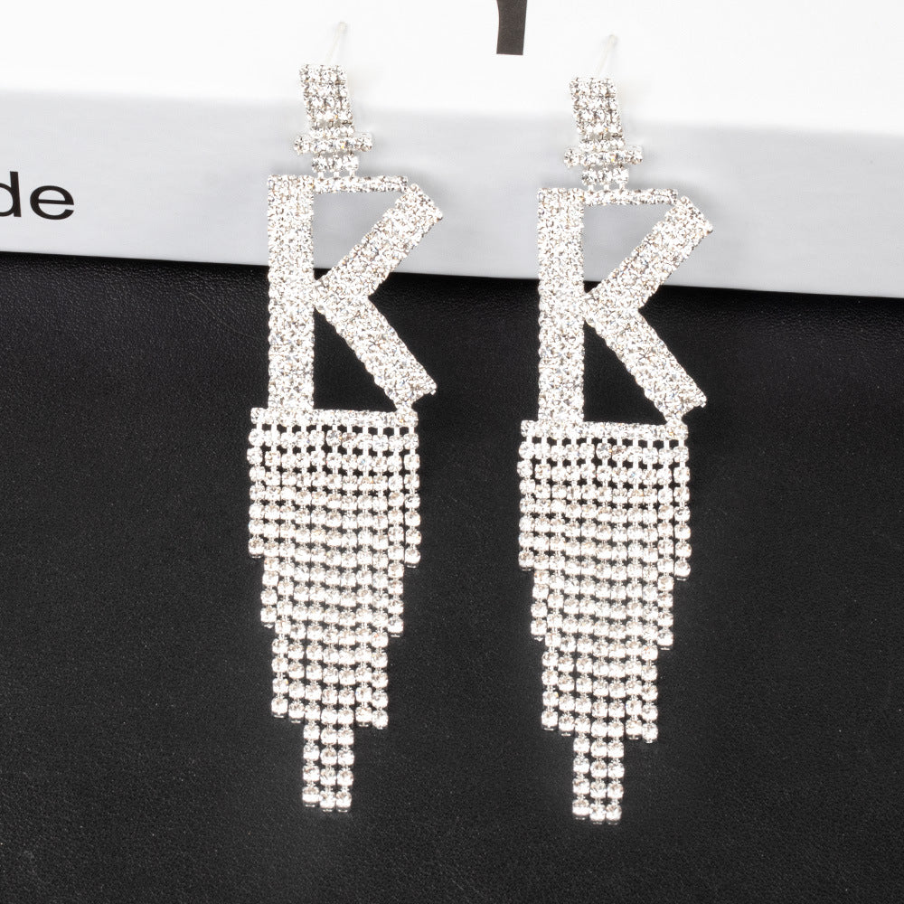 Alphabet Rhinestone Tassel Earrings E7614