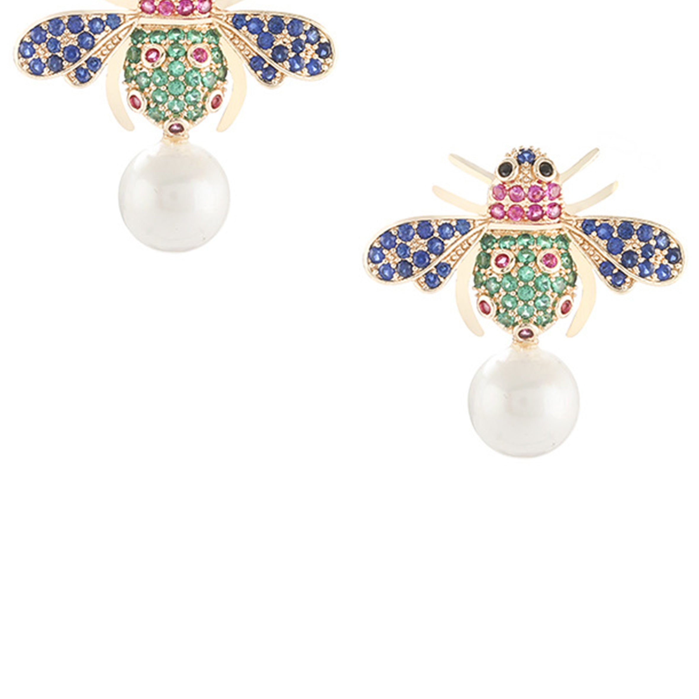 Pendientes de circonita cúbica con forma de abeja y perla E7658