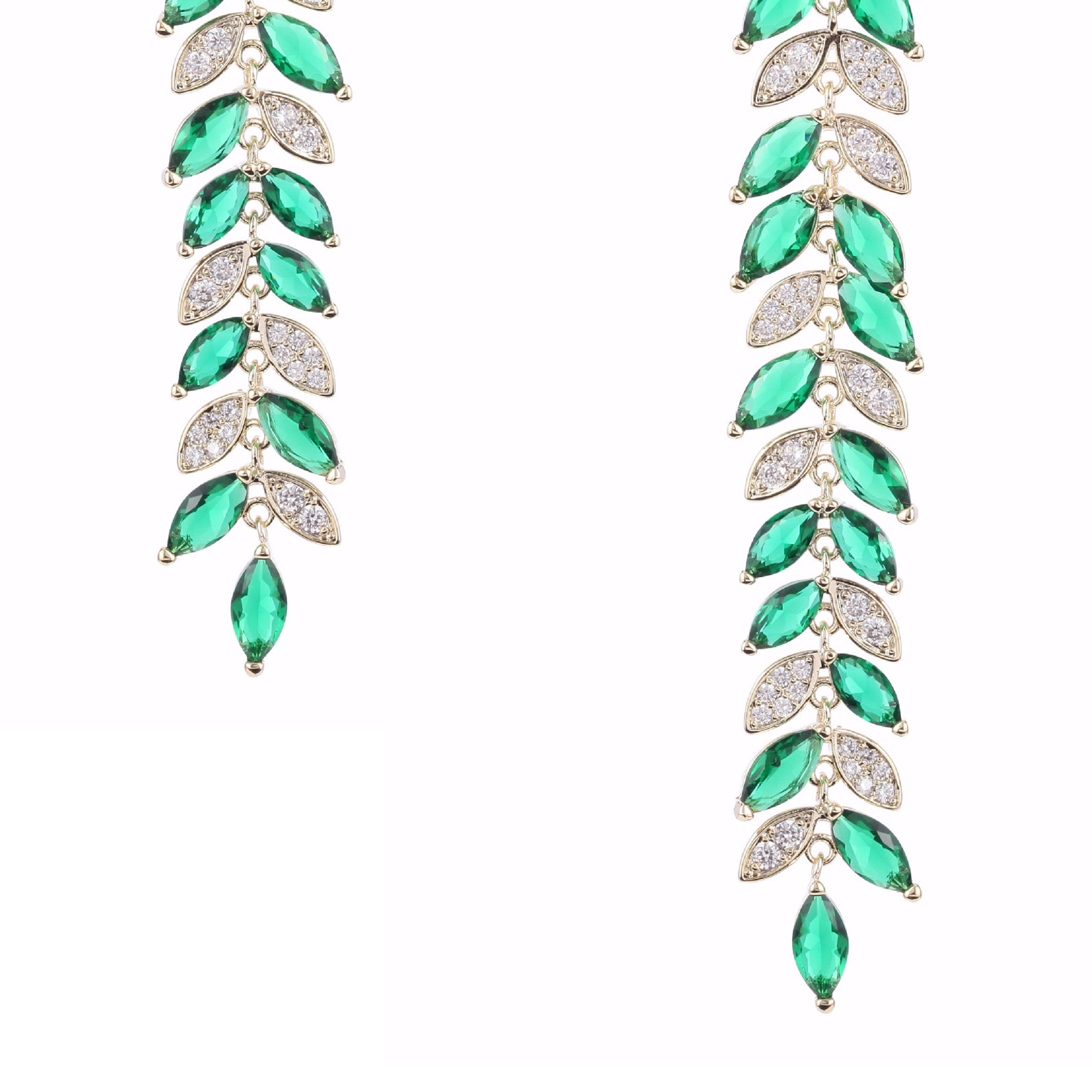 Pendientes de circonita cúbica con borlas de hojas E7674