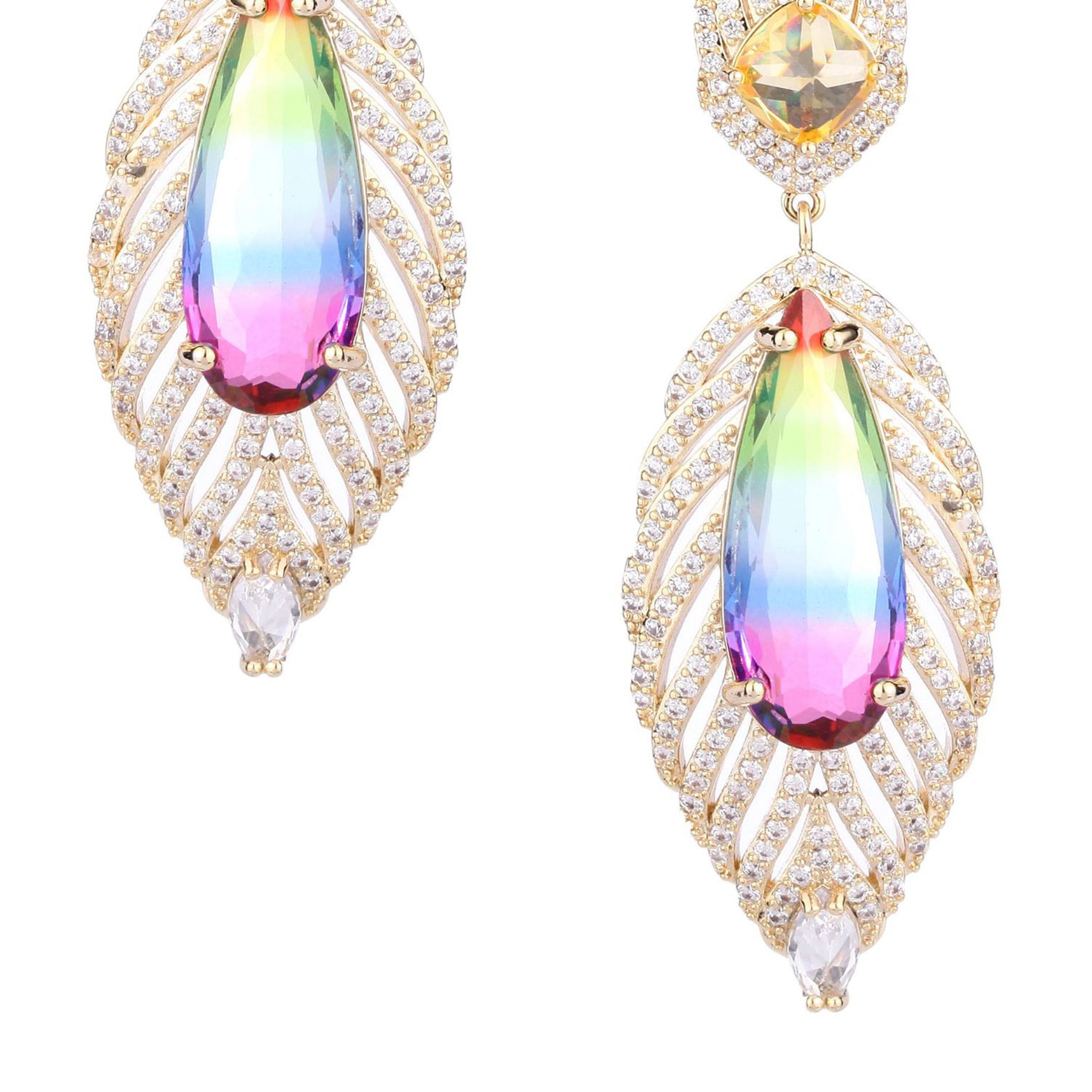 Pendientes de circonita cúbica con forma de hoja E7707