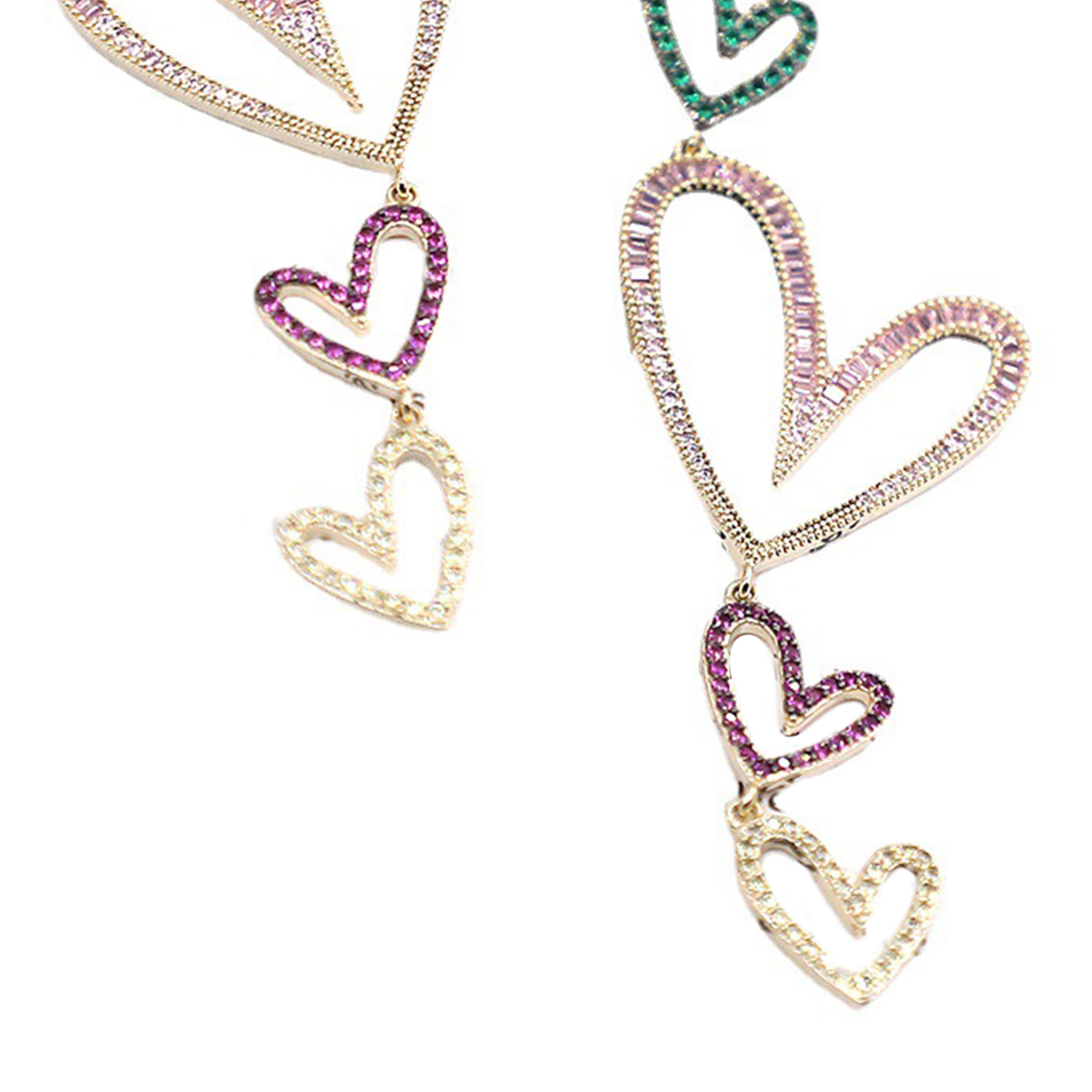 Pendientes de circonitas cúbicas con cadenas de corazón E7764