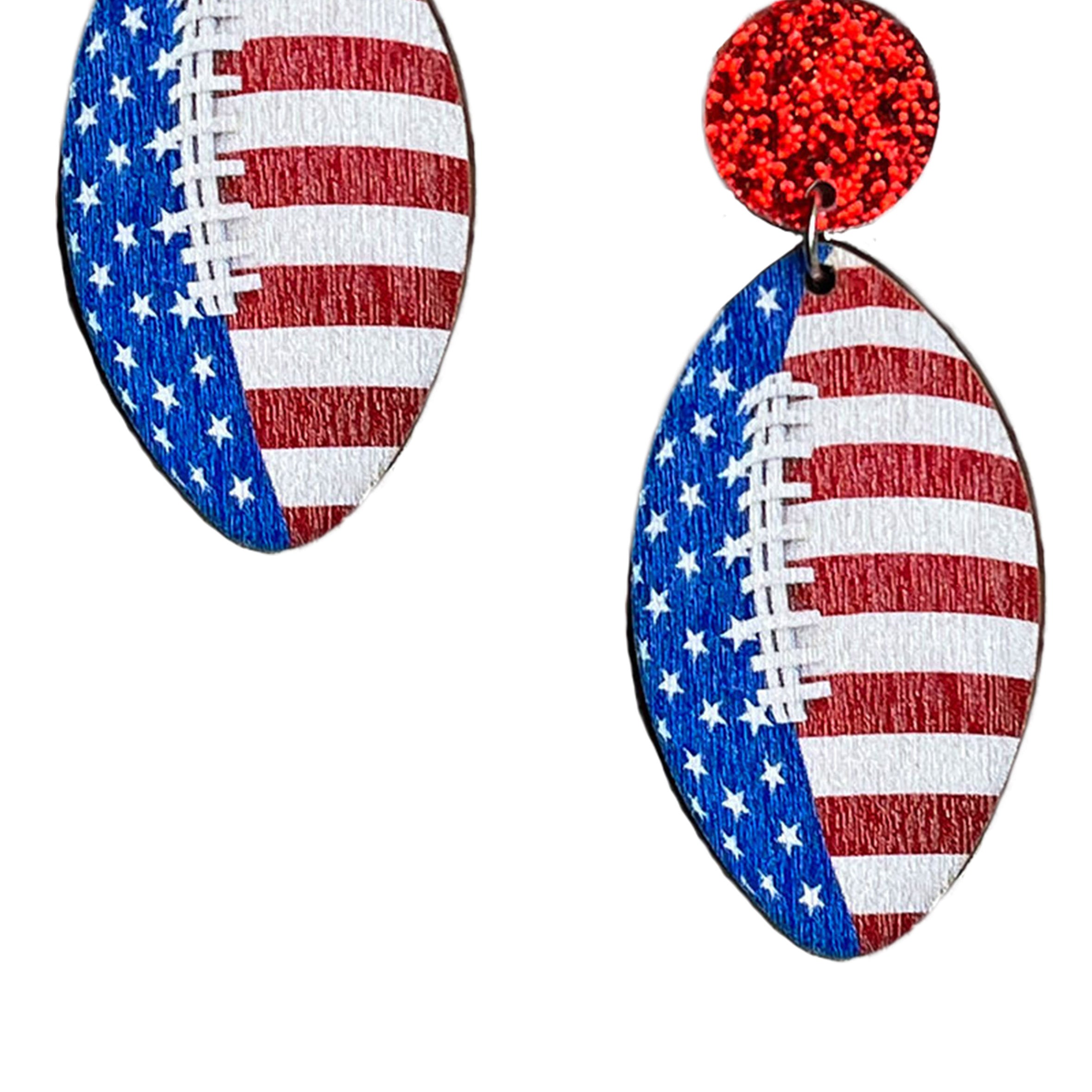 Pendientes de madera con la bandera estadounidense de rugby E7769