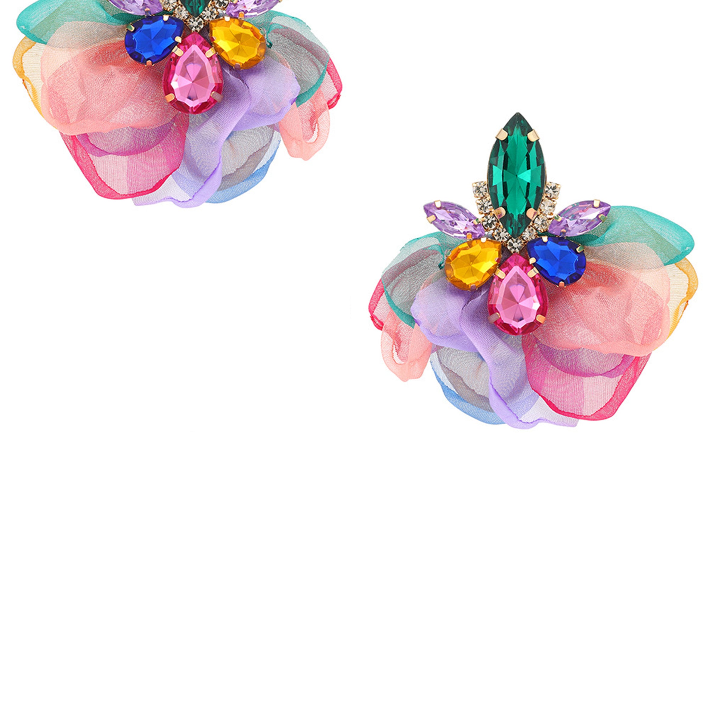 Floral Rhinestone Chiffon Earrings E7782
