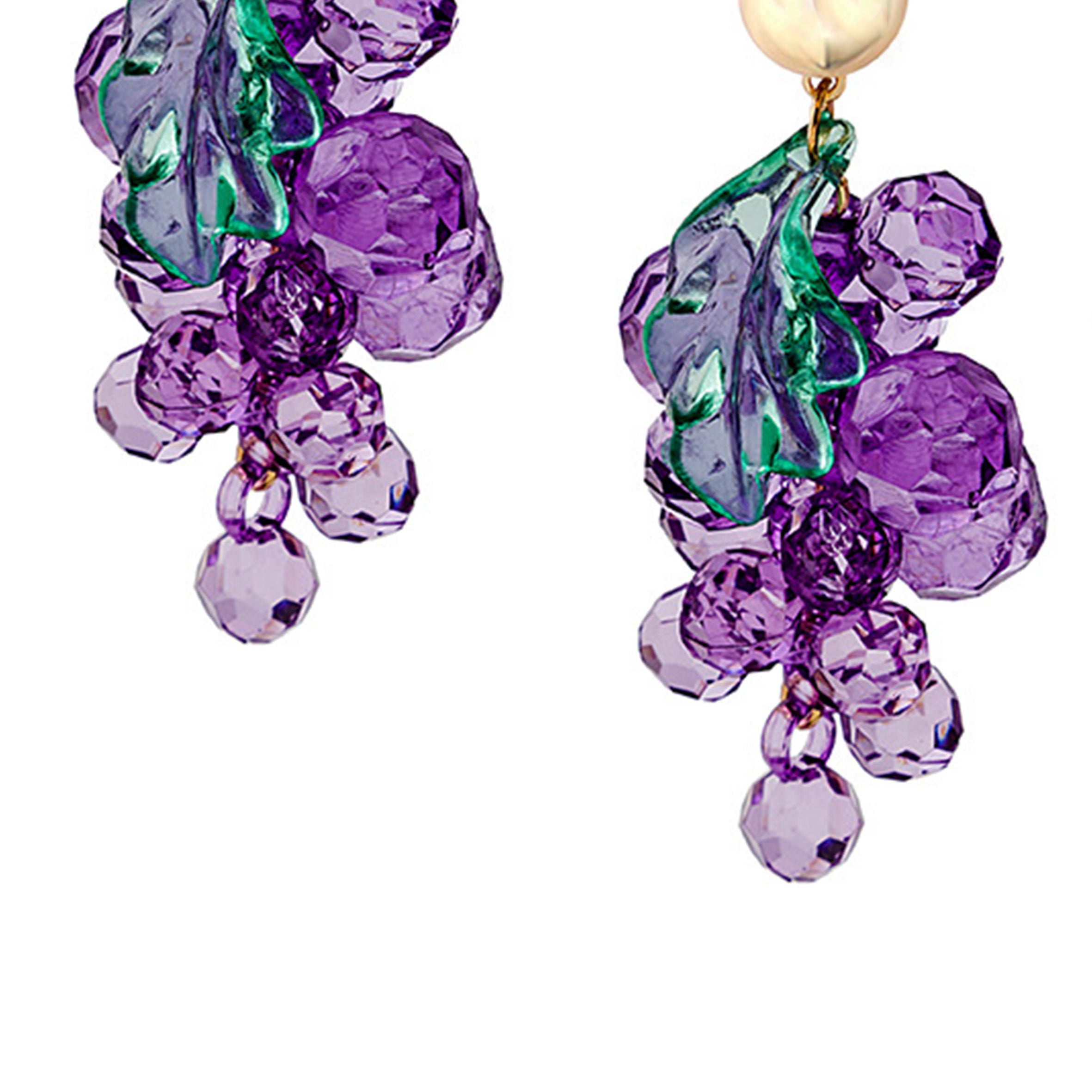 Pendientes de clip con cuentas de cristal de uva E7790