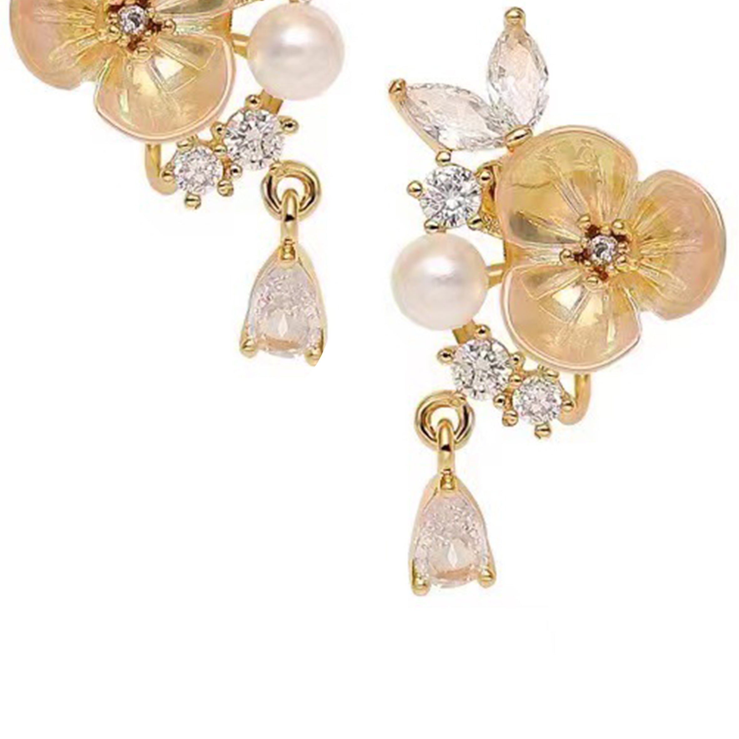 Pendientes de clip con circonitas cúbicas y diseño floral E7794