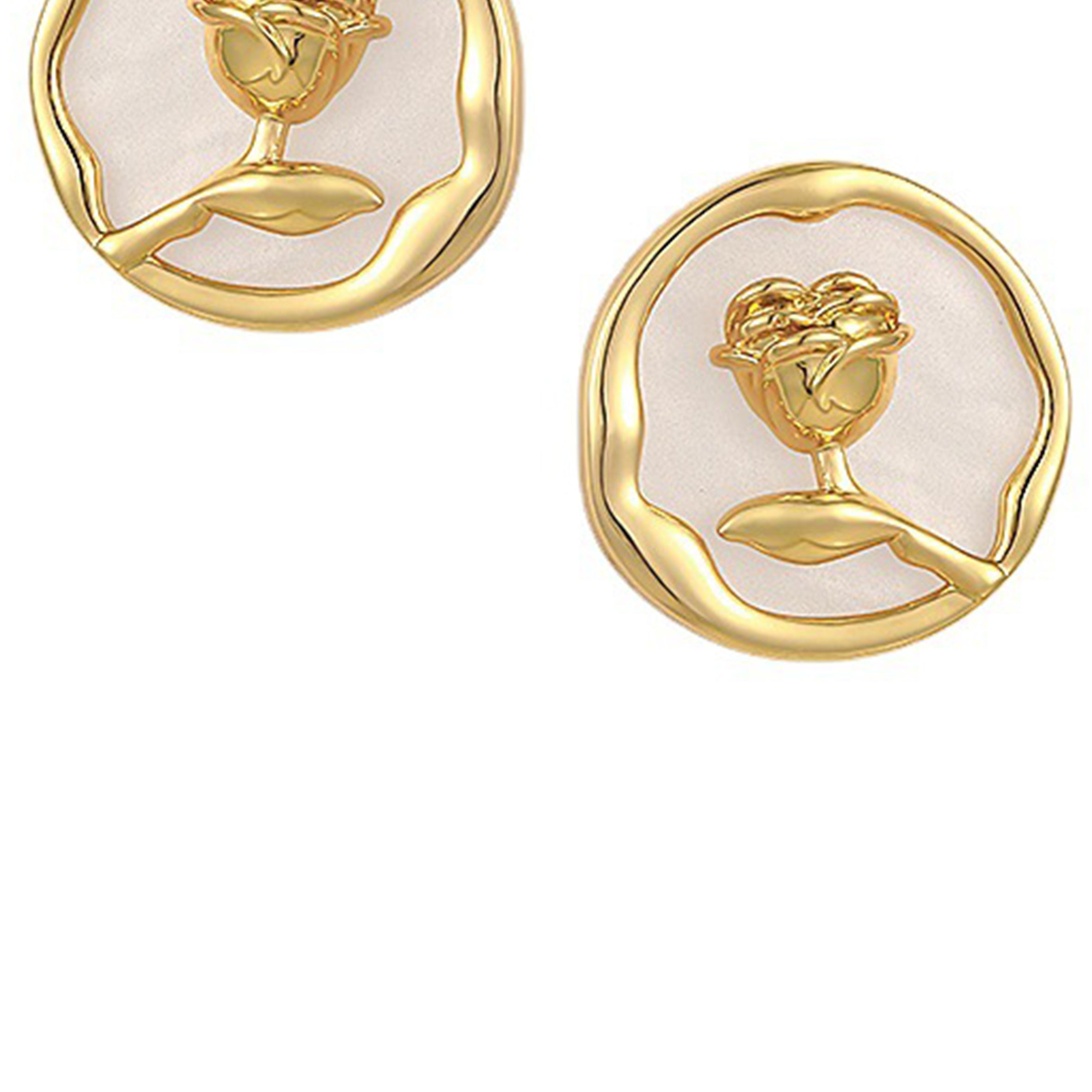 Pendientes de clip de aleación con forma de disco de rosa E7798