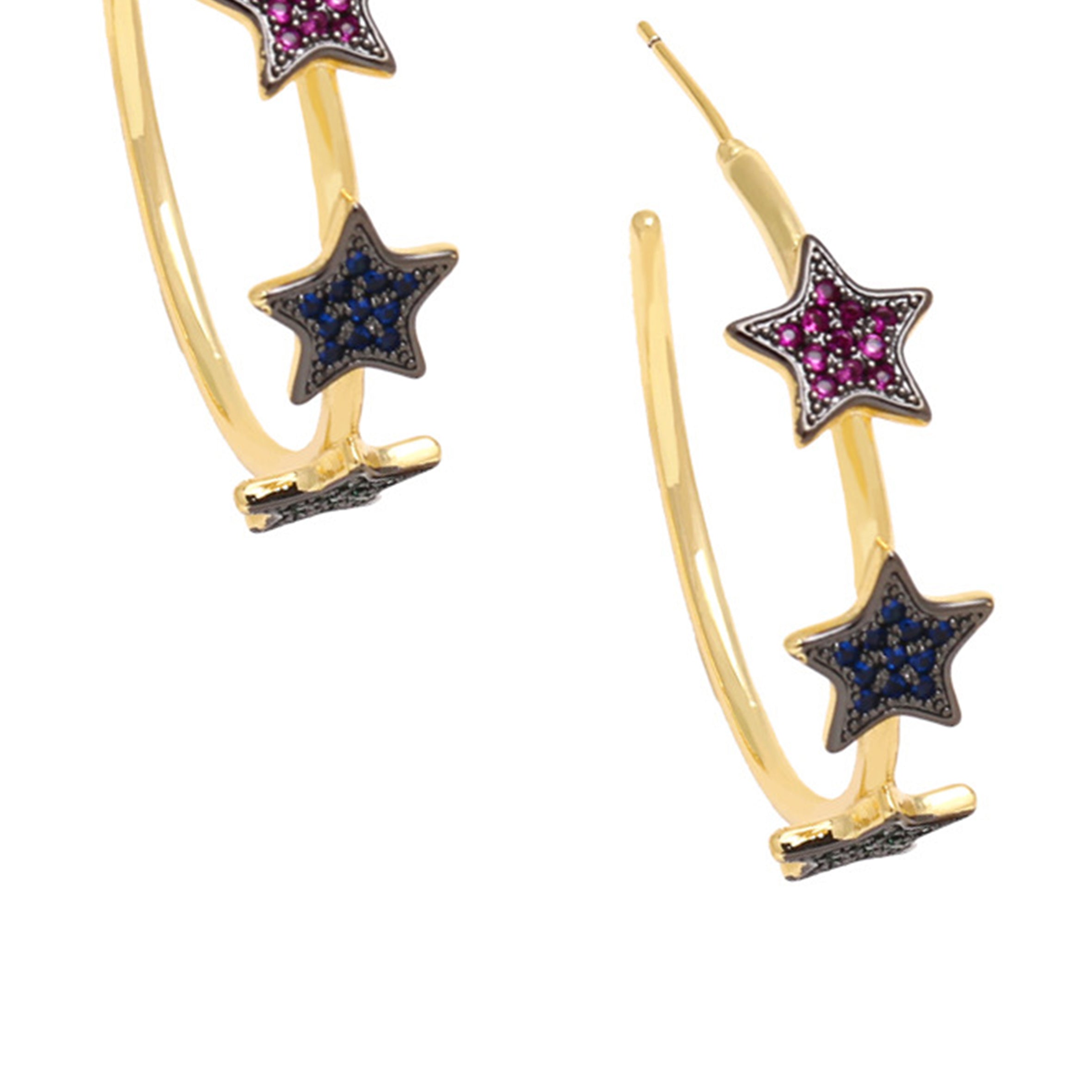 Pendientes de aro con circonitas cúbicas y forma de estrella E7898