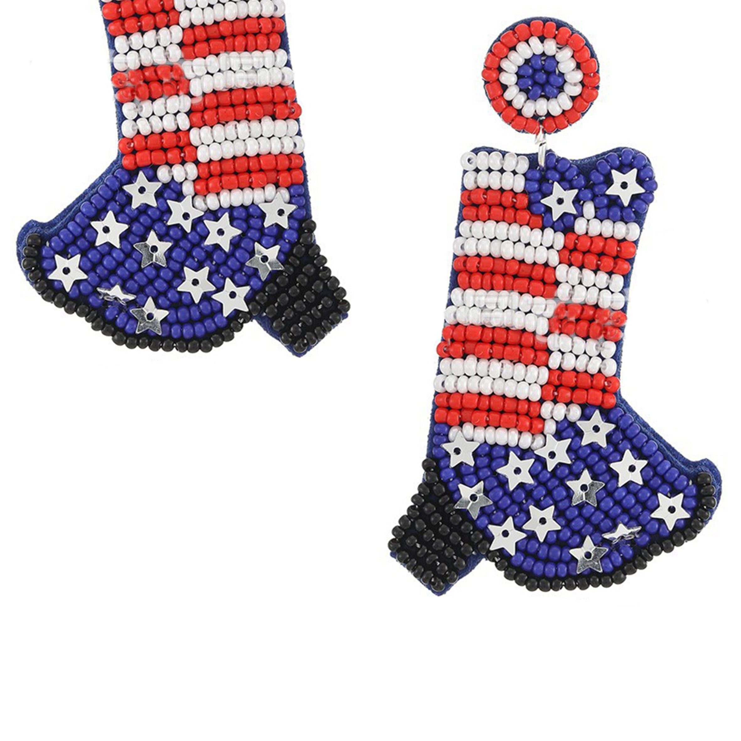 Independence Day Boot Seed Bead Earrings E8064