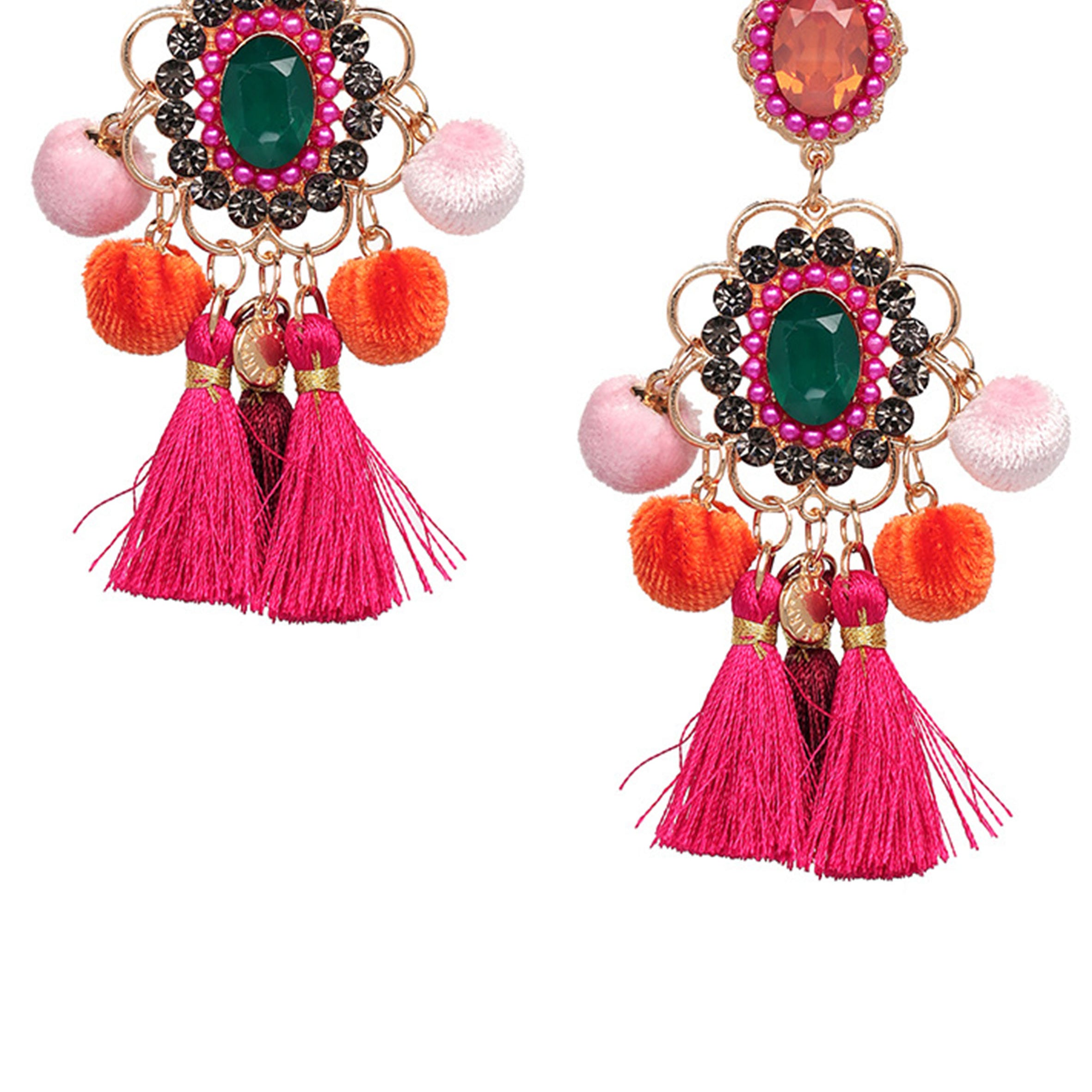 Pendientes con borlas y pompones de diamantes de imitación E8096