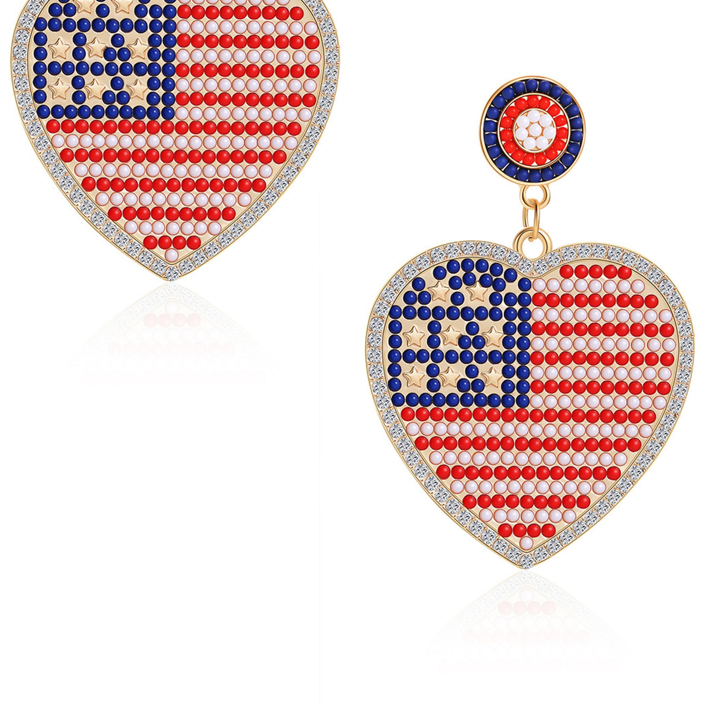 Pendientes de cuentas de semillas con forma de corazón y bandera estadounidense E8124