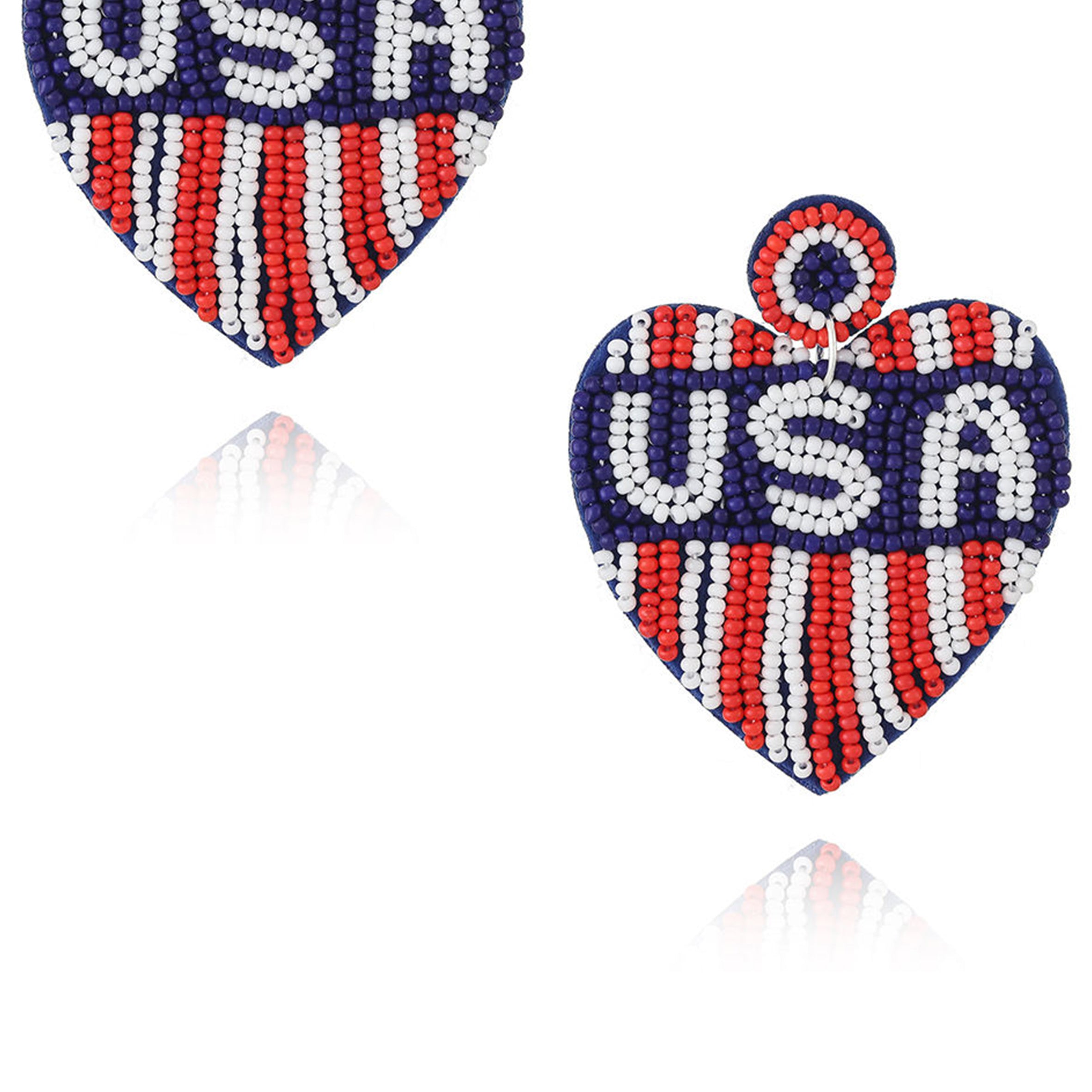 Pendientes de cuentas de semillas con forma de corazón y bandera estadounidense E8208