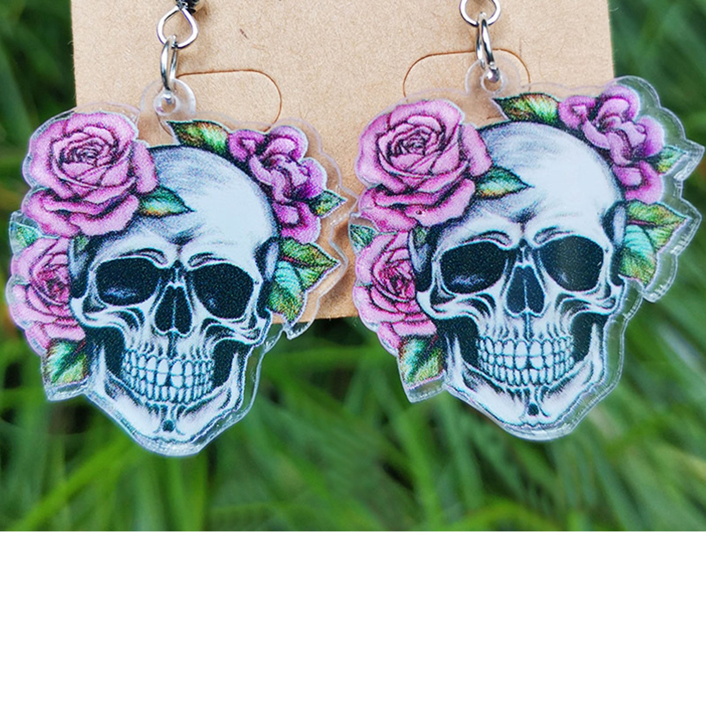 Pendientes acrílicos con calavera rosa E8258