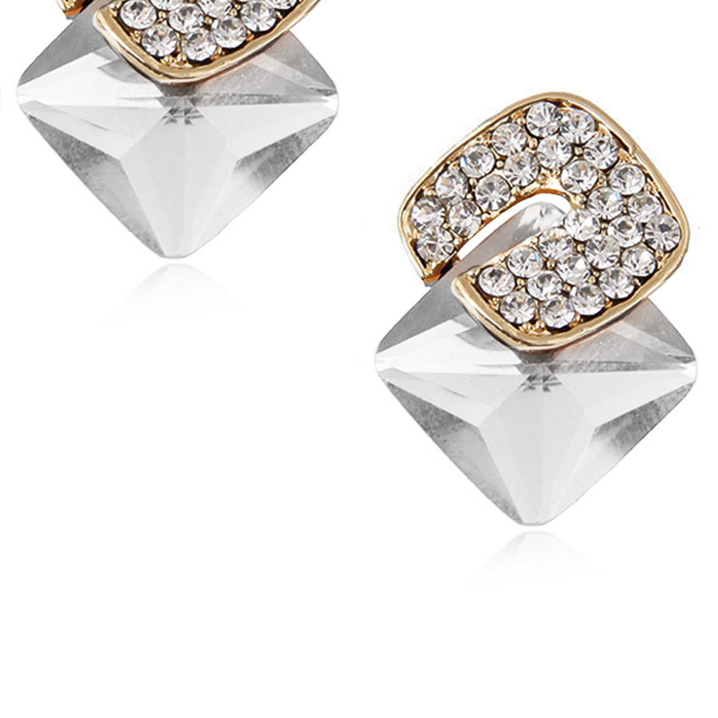 Pendientes de clip con forma de cubo cuadrado y diamantes de imitación E8297