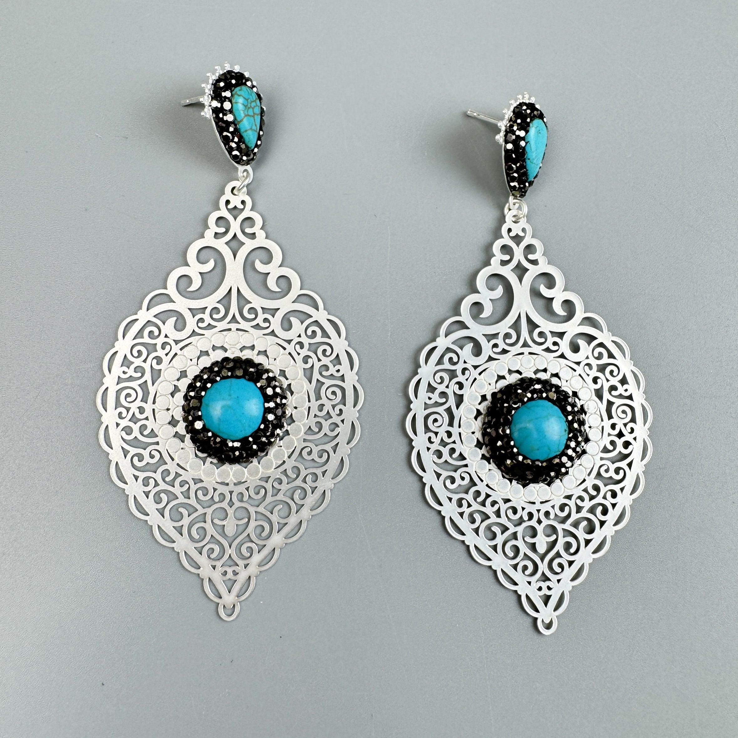 Boho Turquoise Rhinestone Alloy Earrings E8577