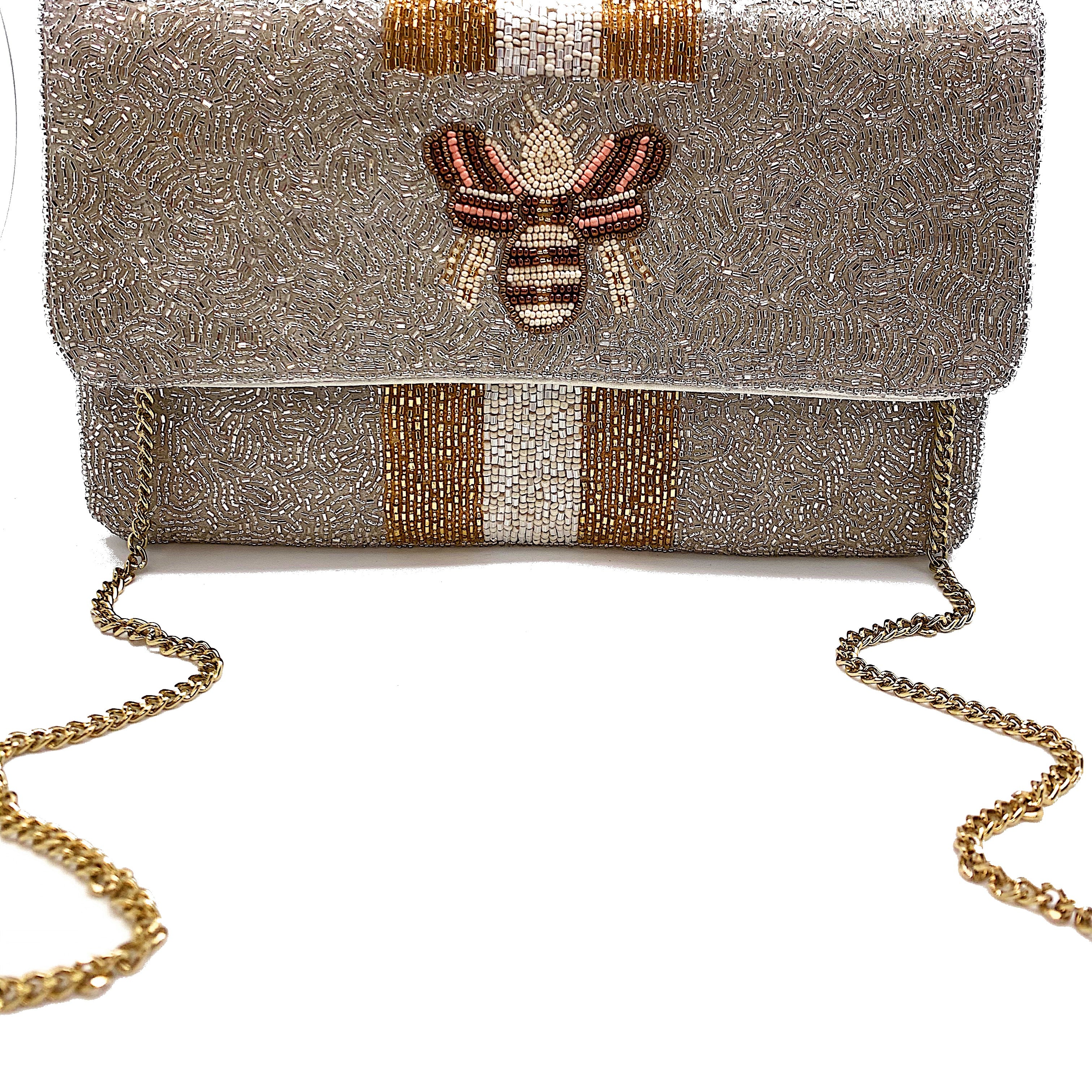 BEE-You Striped Beaded Clutch EXW-6030-GD