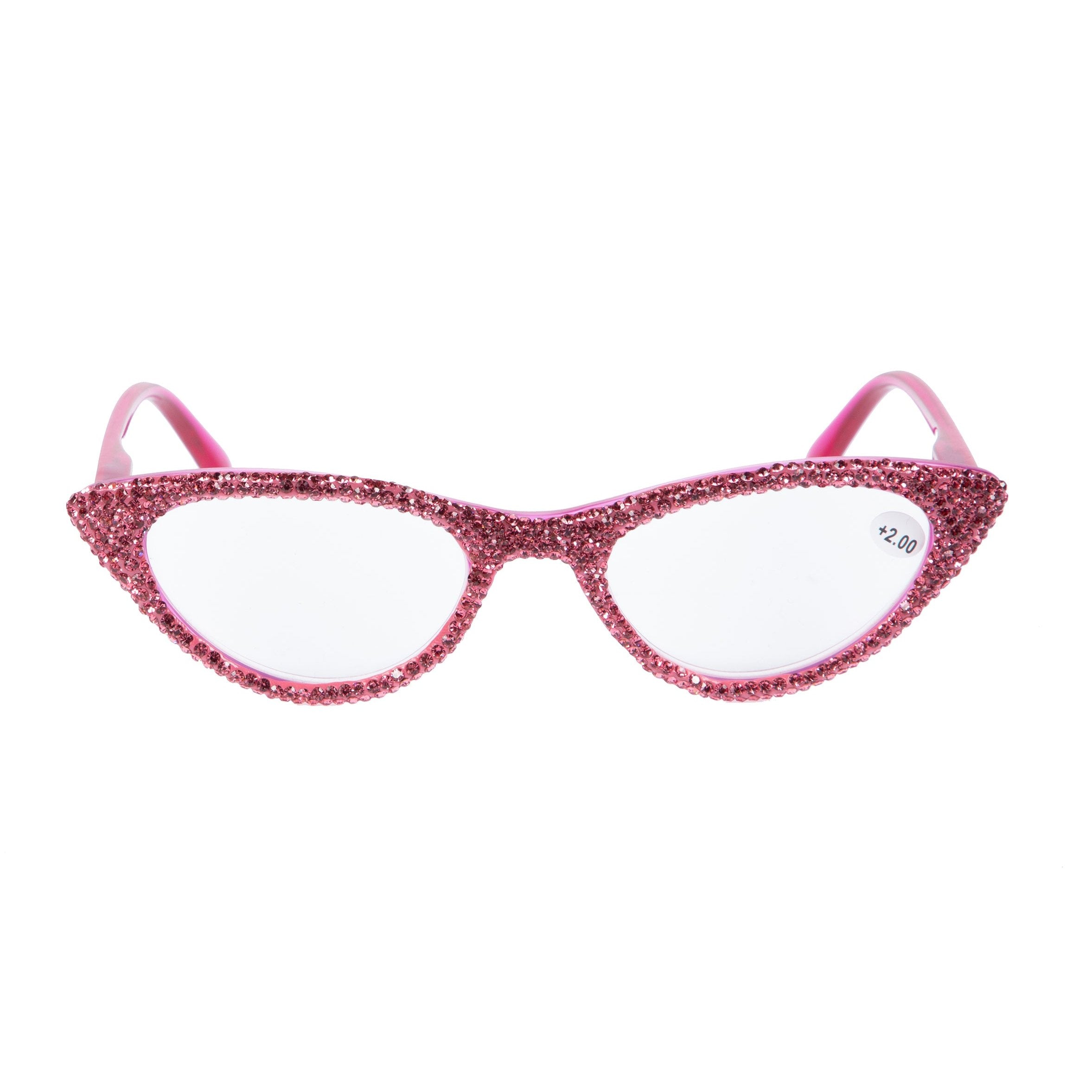 Handmade Rhinestone Cat Eye Reader G0303-Rose Red