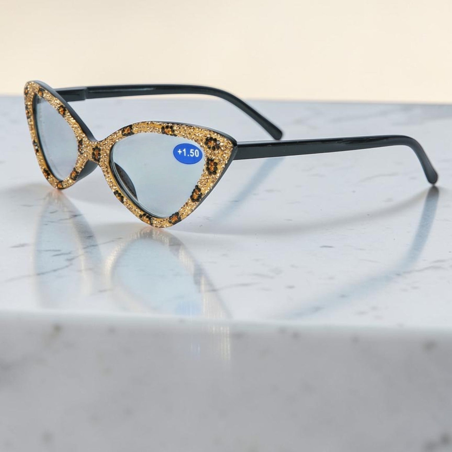Handmade Rhinestone Cat Eye Reader Glasses G0305-Brown