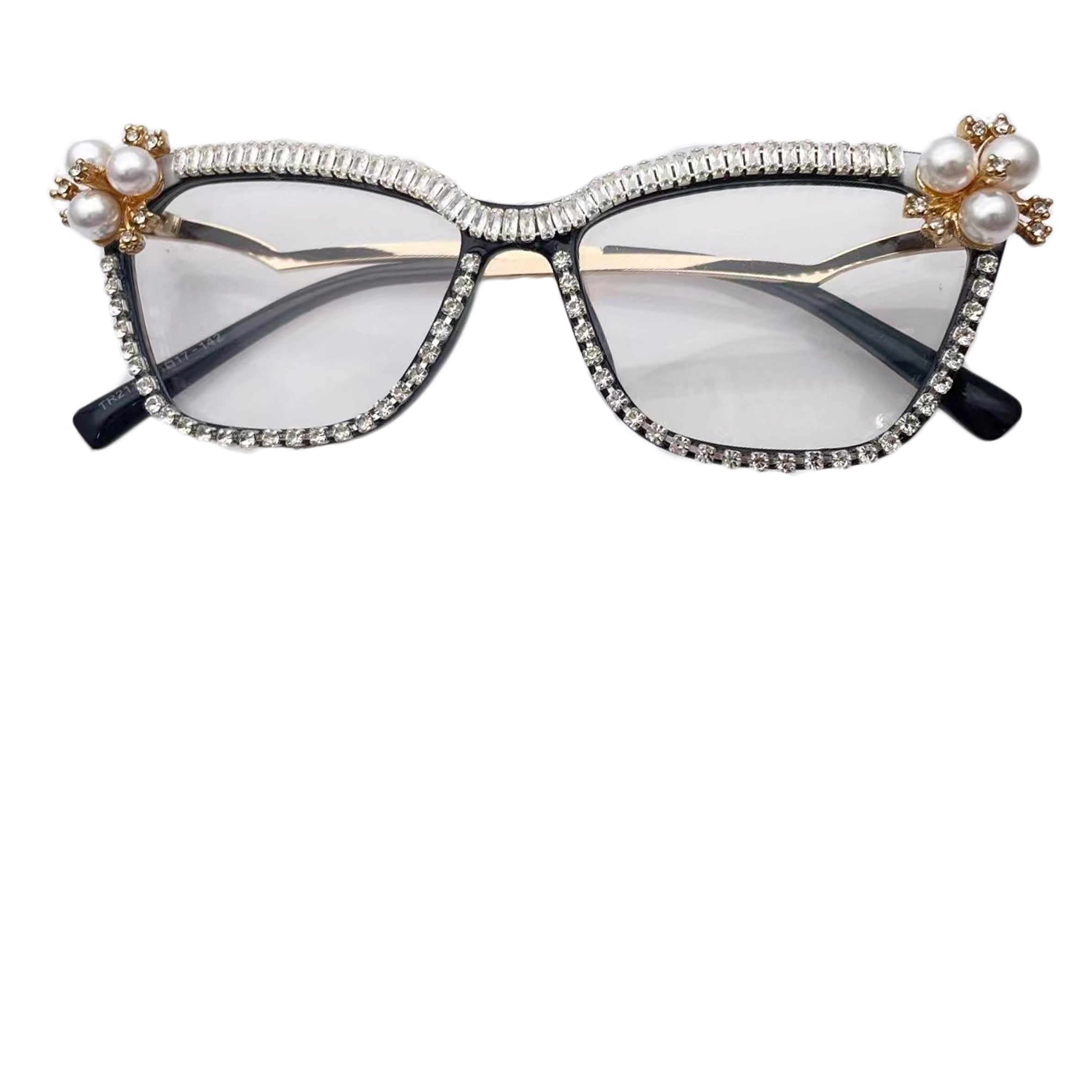 Handmade Pearl Rhinestone Plain Glass Spectacle G0394