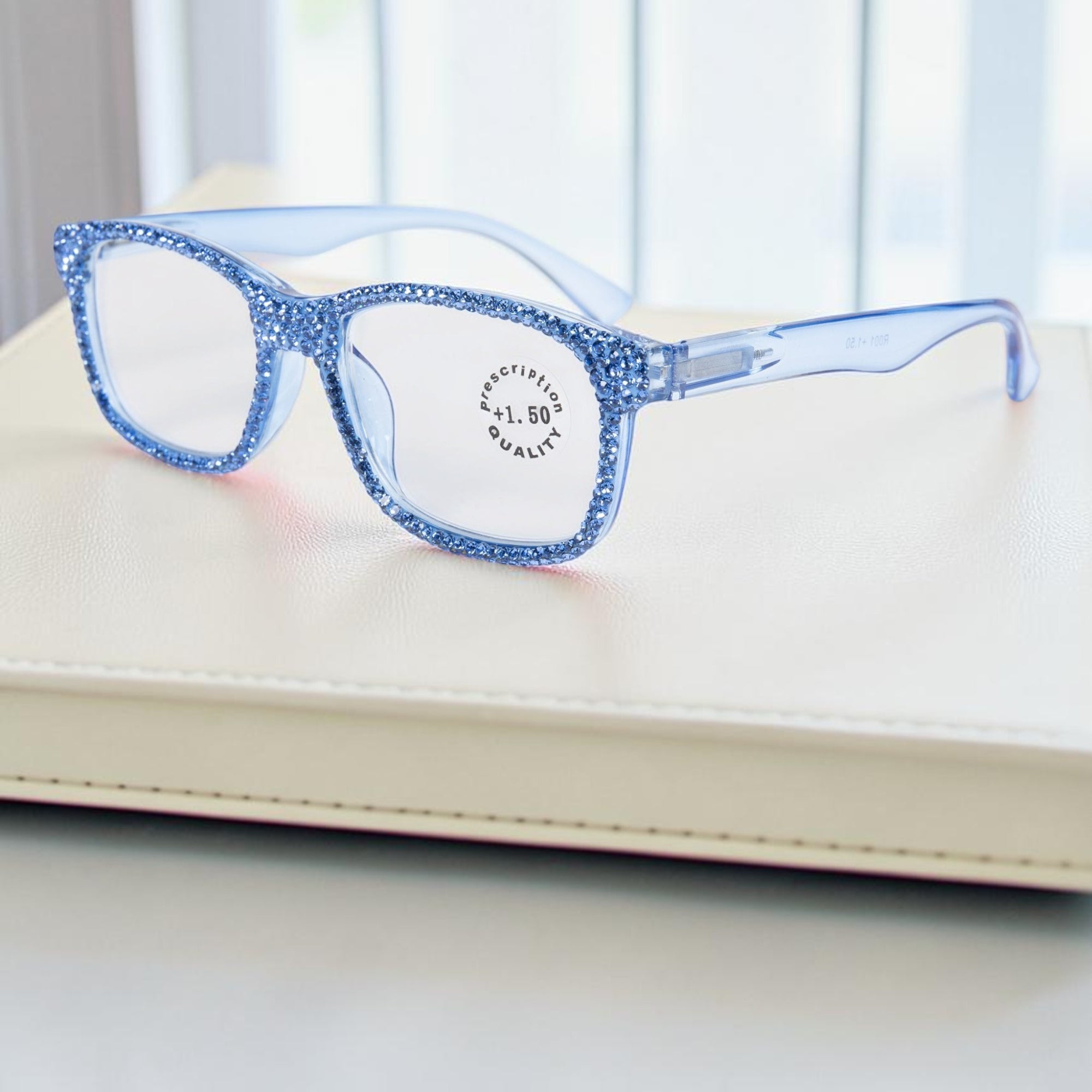 Handmade Rhinestone Rectangle Reader Glasses G0540-Blue
