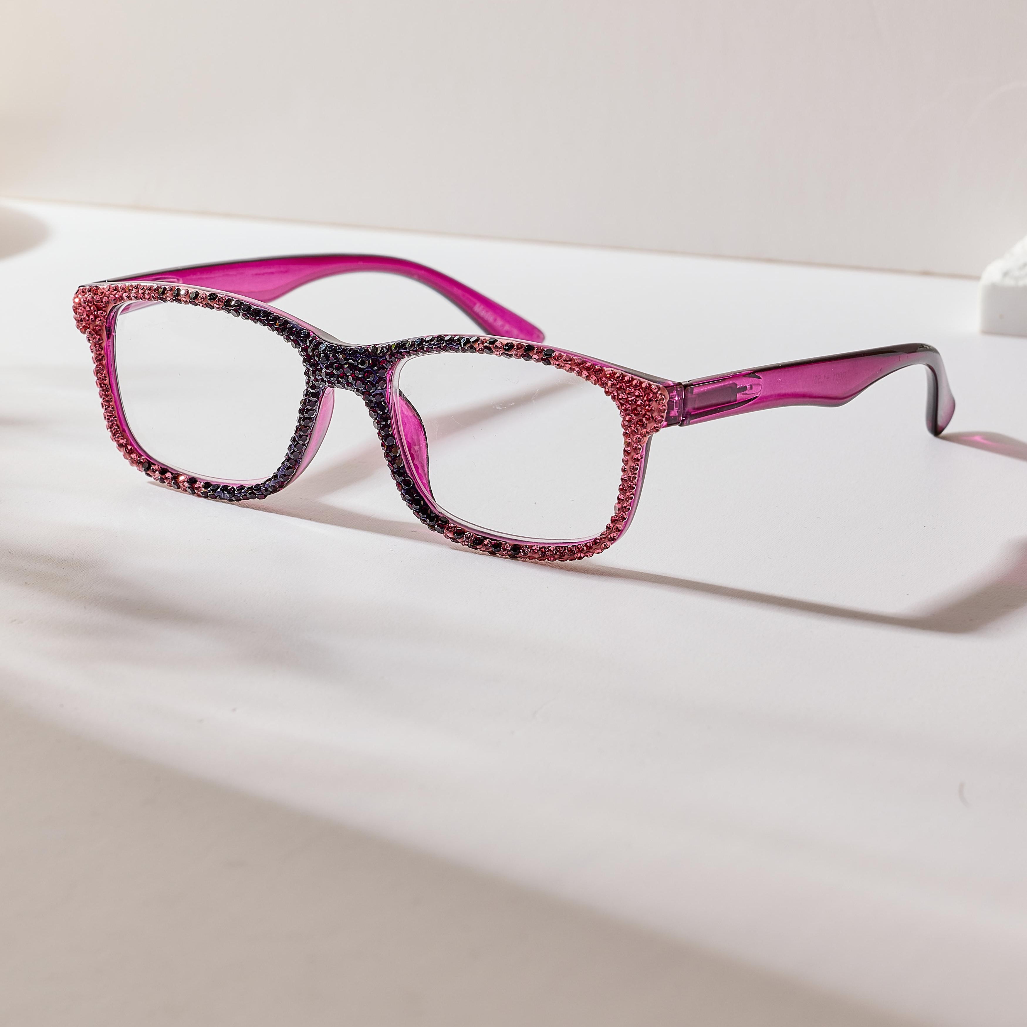 Handmade Rhinestone Rectangle Reader Glasses G0570-Purple