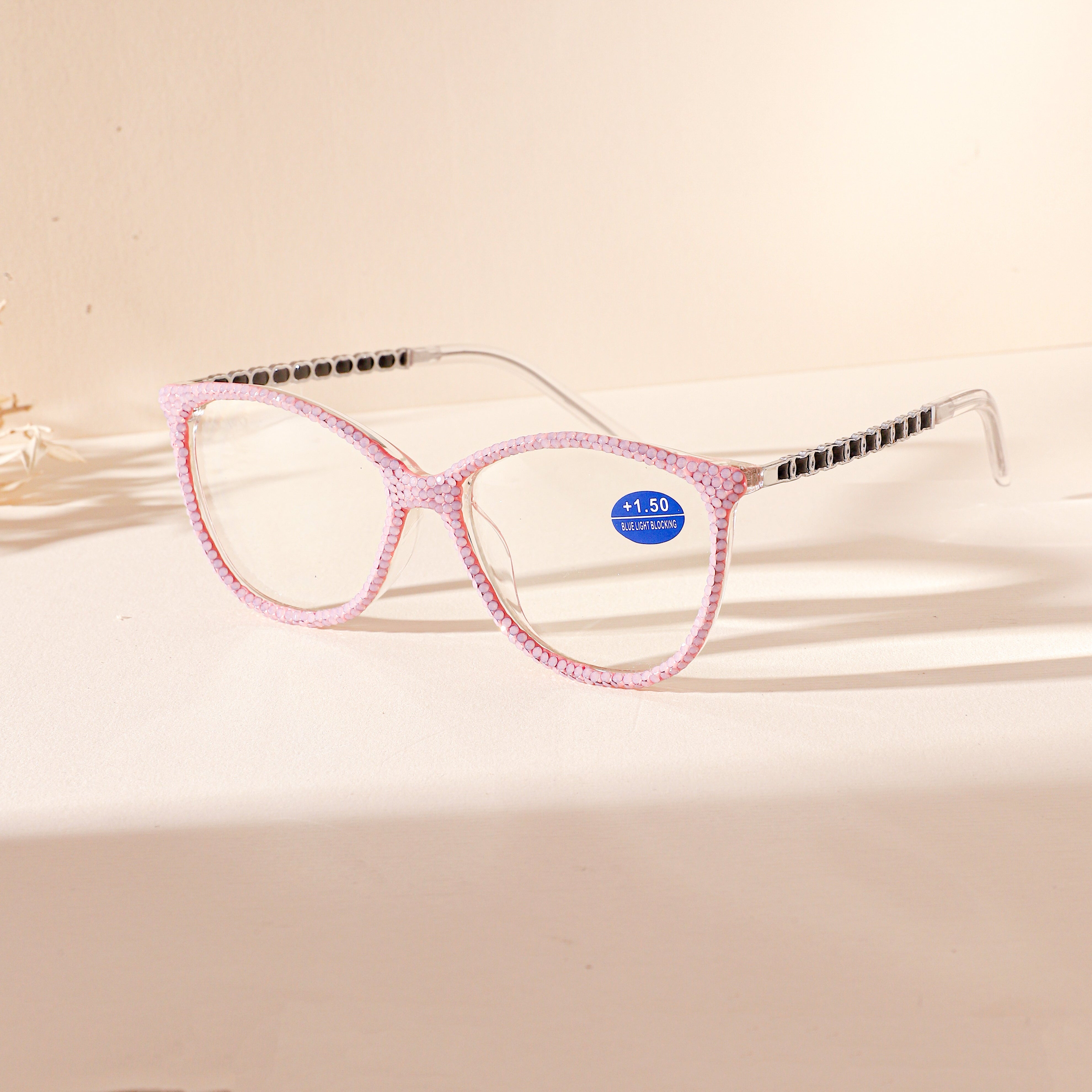 Handmade Rhinestone Rectangle Reader Glasses G0571-Pink
