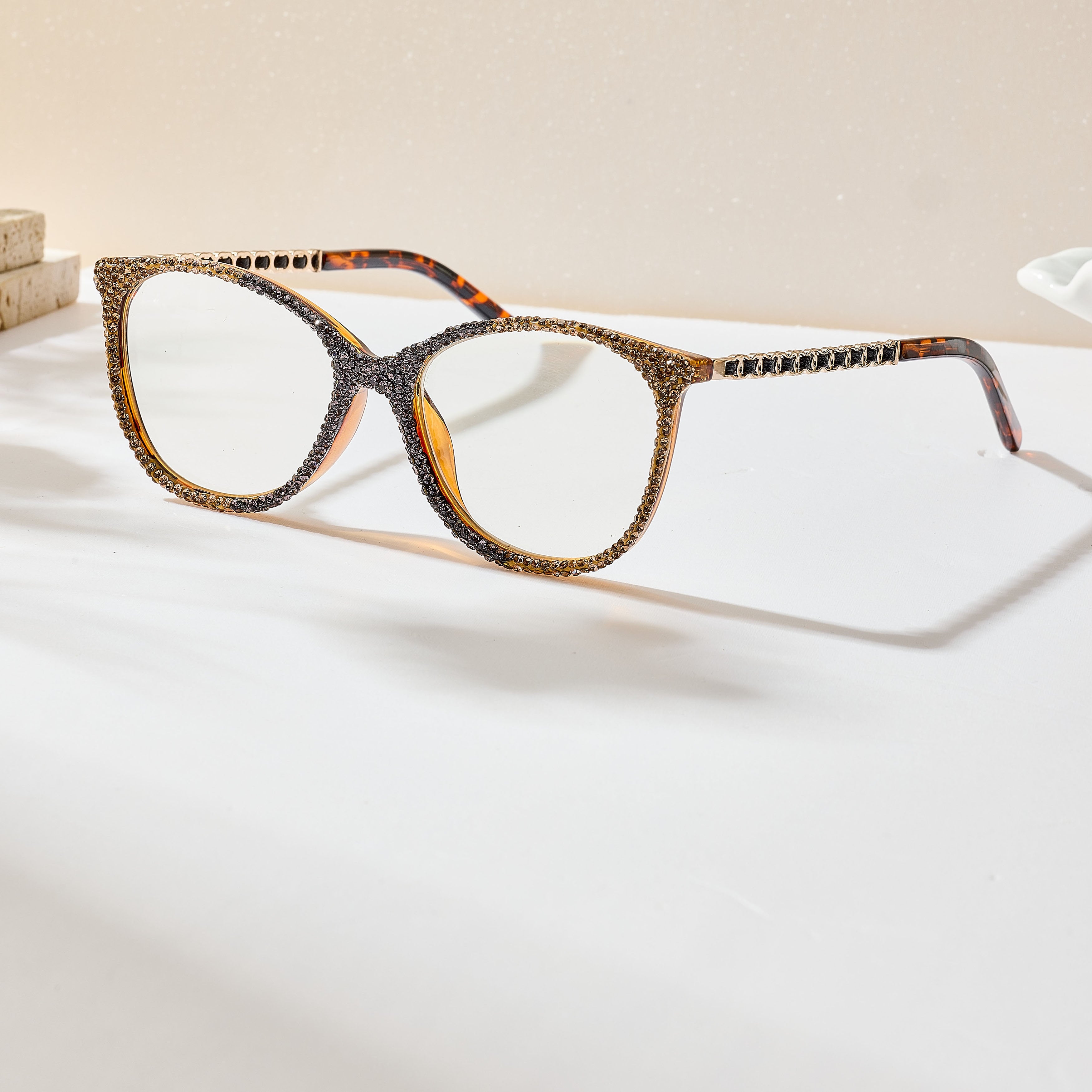 Handmade Rhinestone Rectangle Reader Glasses G0572-Gold