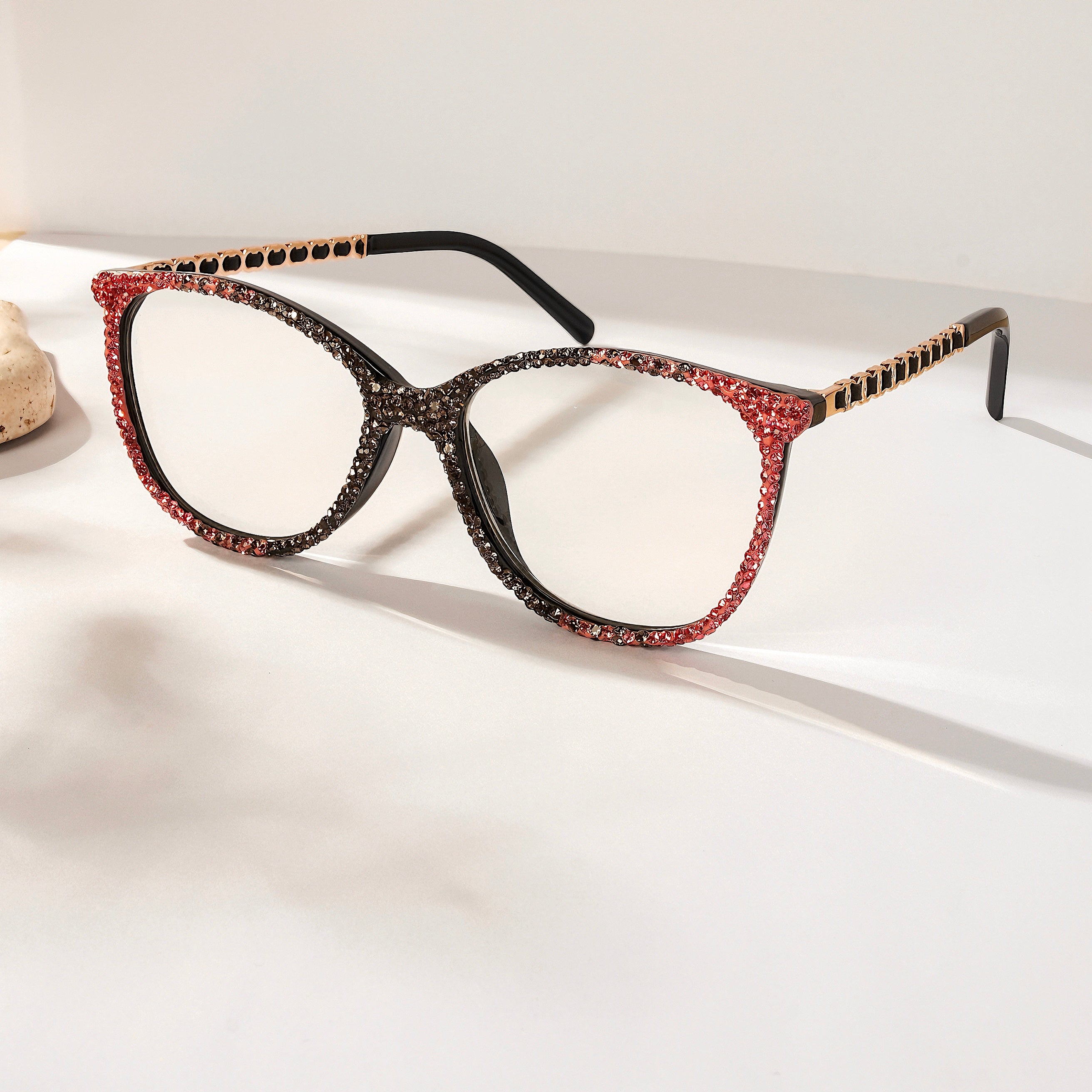 Handmade Rhinestone Rectangle Reader Glasses G0572-Pink