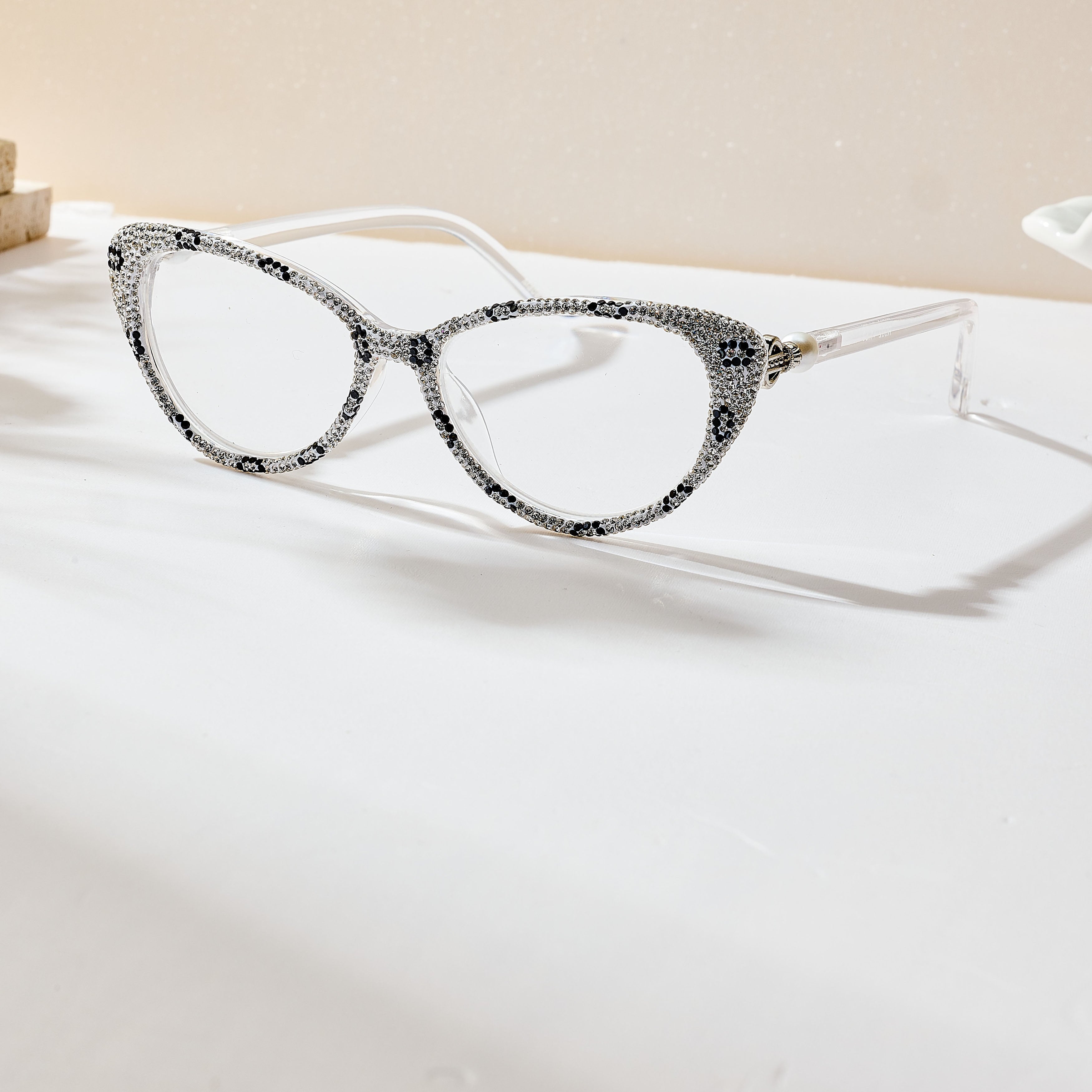 Handmade Rhinestone Cat Eye Reader Glasses G0573-White