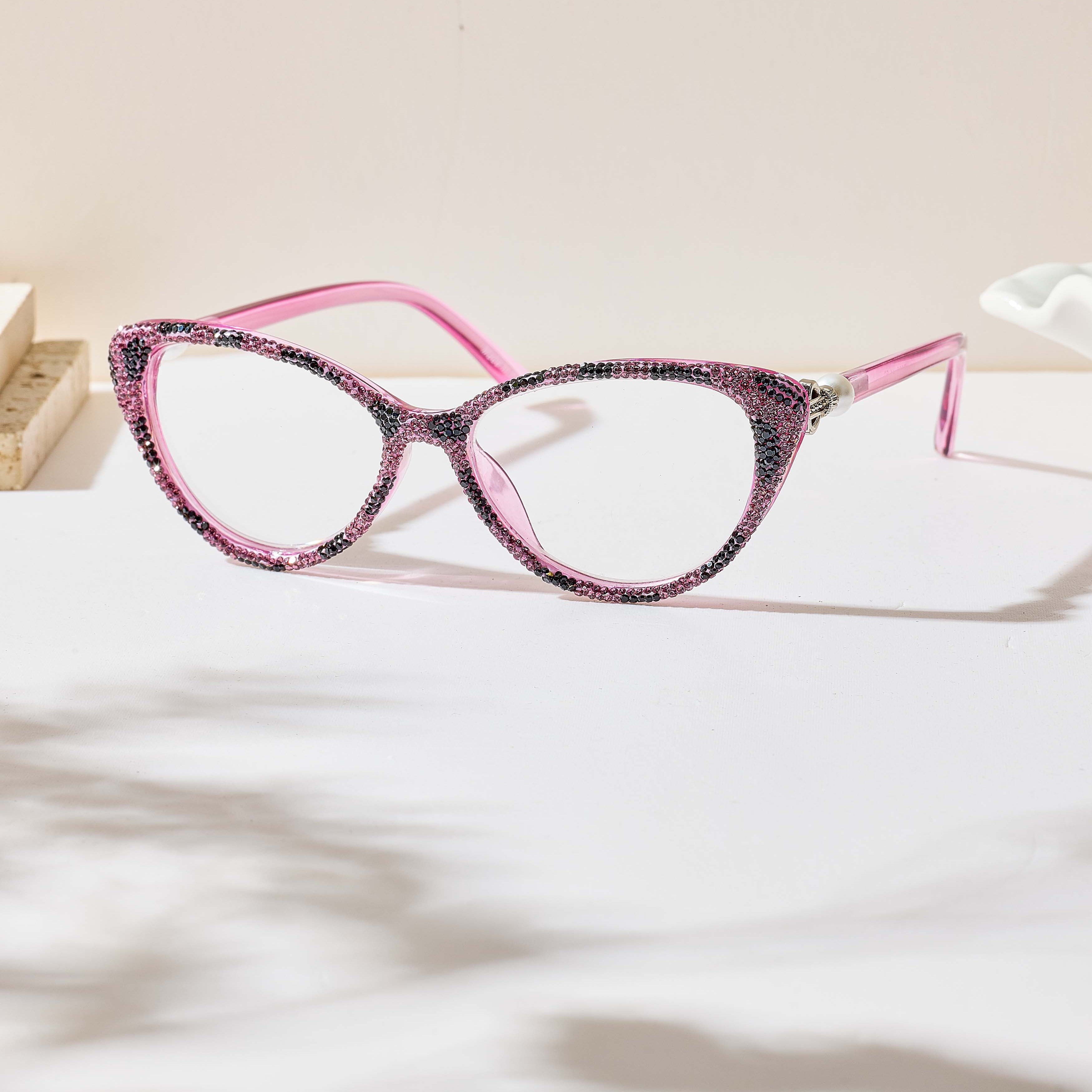 Handmade Rhinestone Cat Eye Reader Glasses G0574-Purple