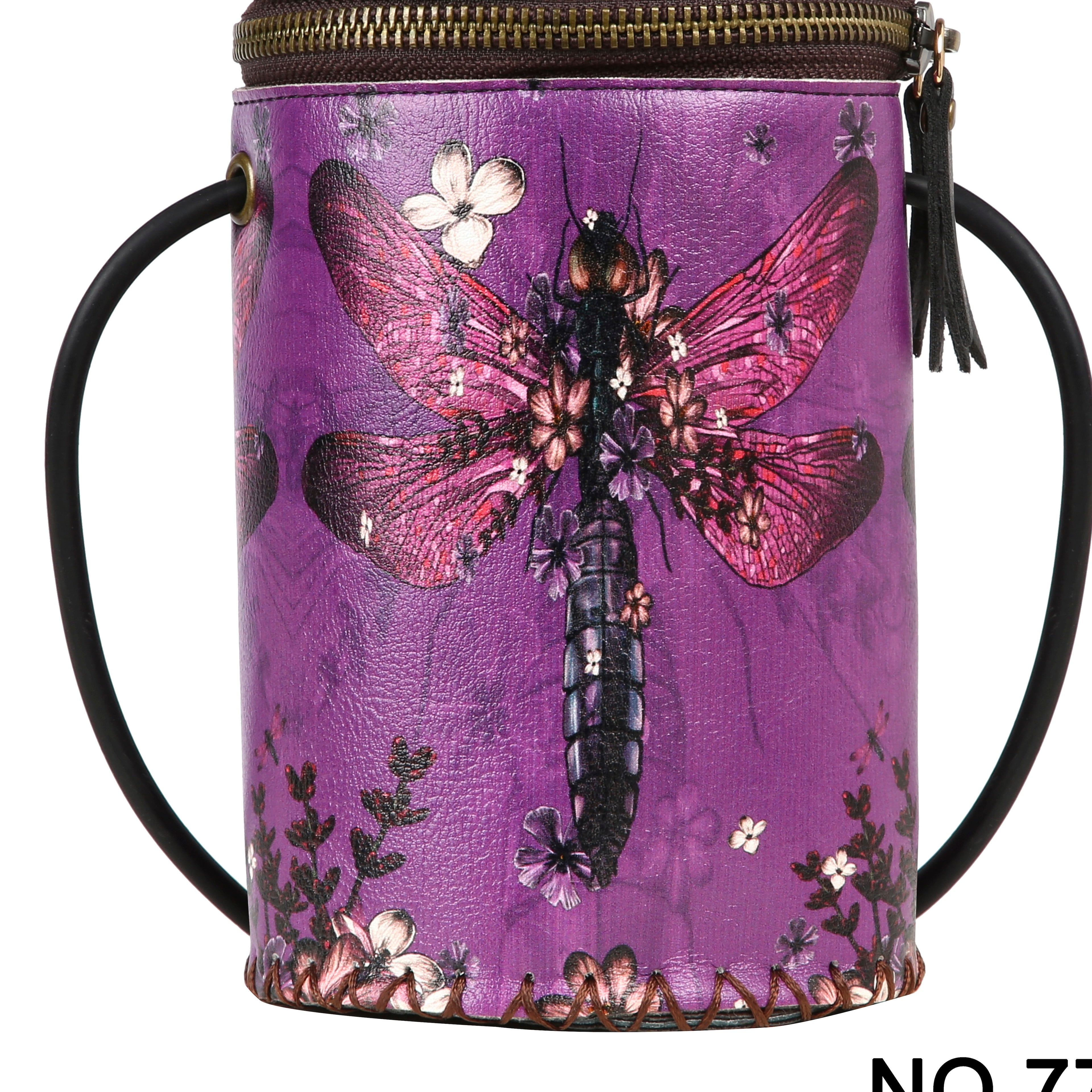 Bolso cilíndrico de piel con estampado de libélulas HB1622-77