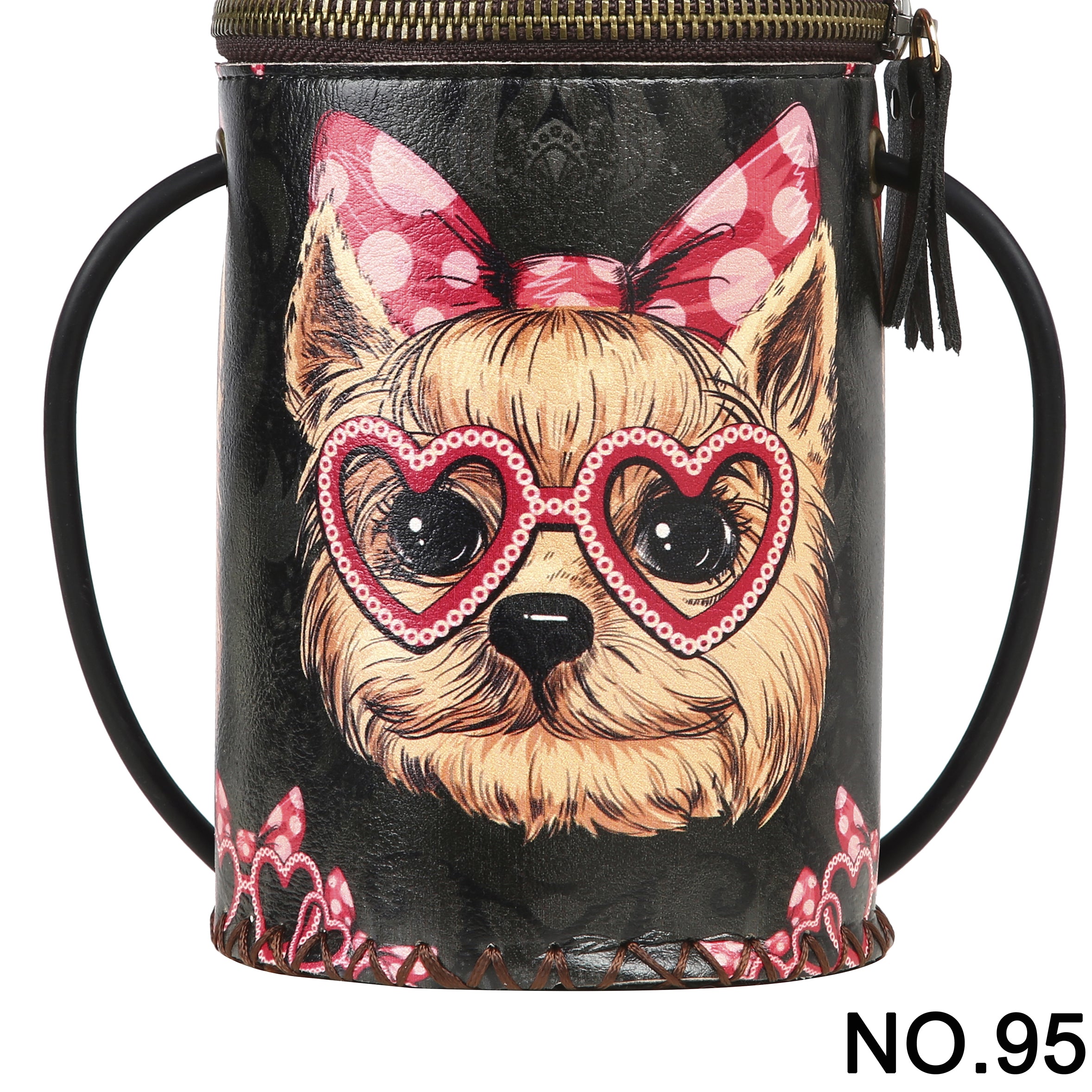 Bolso cilíndrico de piel con estampado de Shih Tzu HB1622 - N.º 95