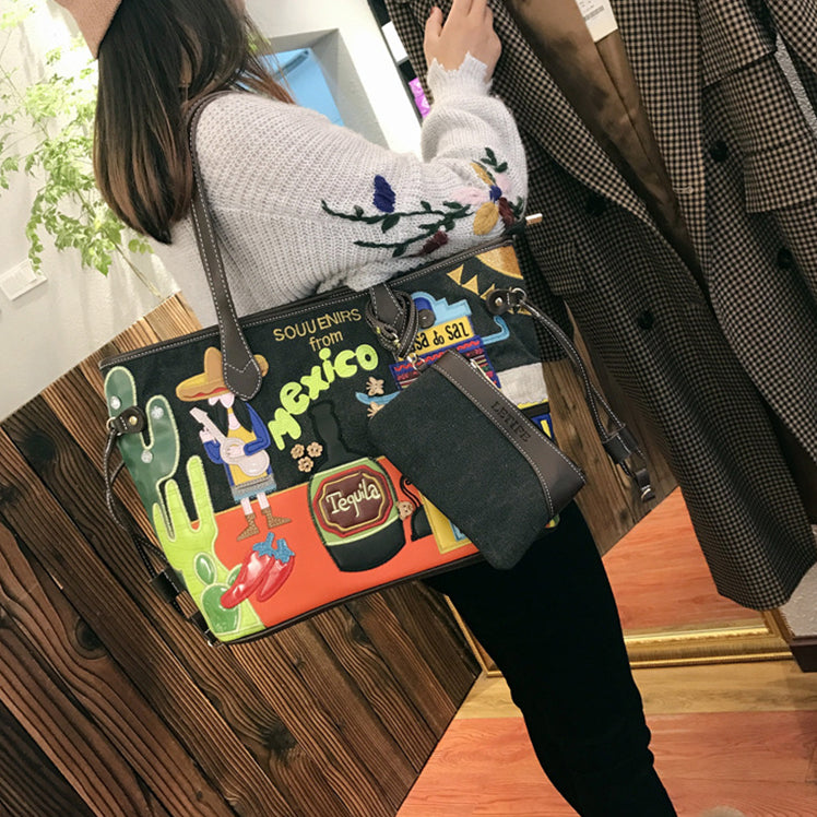 Bolso de mano de piel sintética estilo mexicano HB1700