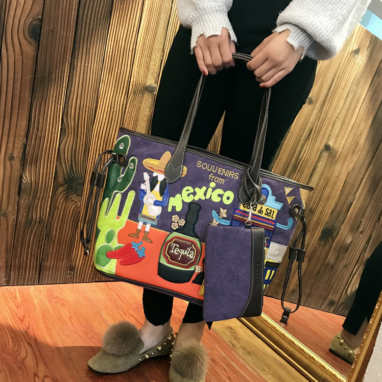 Bolso de mano de piel sintética estilo mexicano HB1700