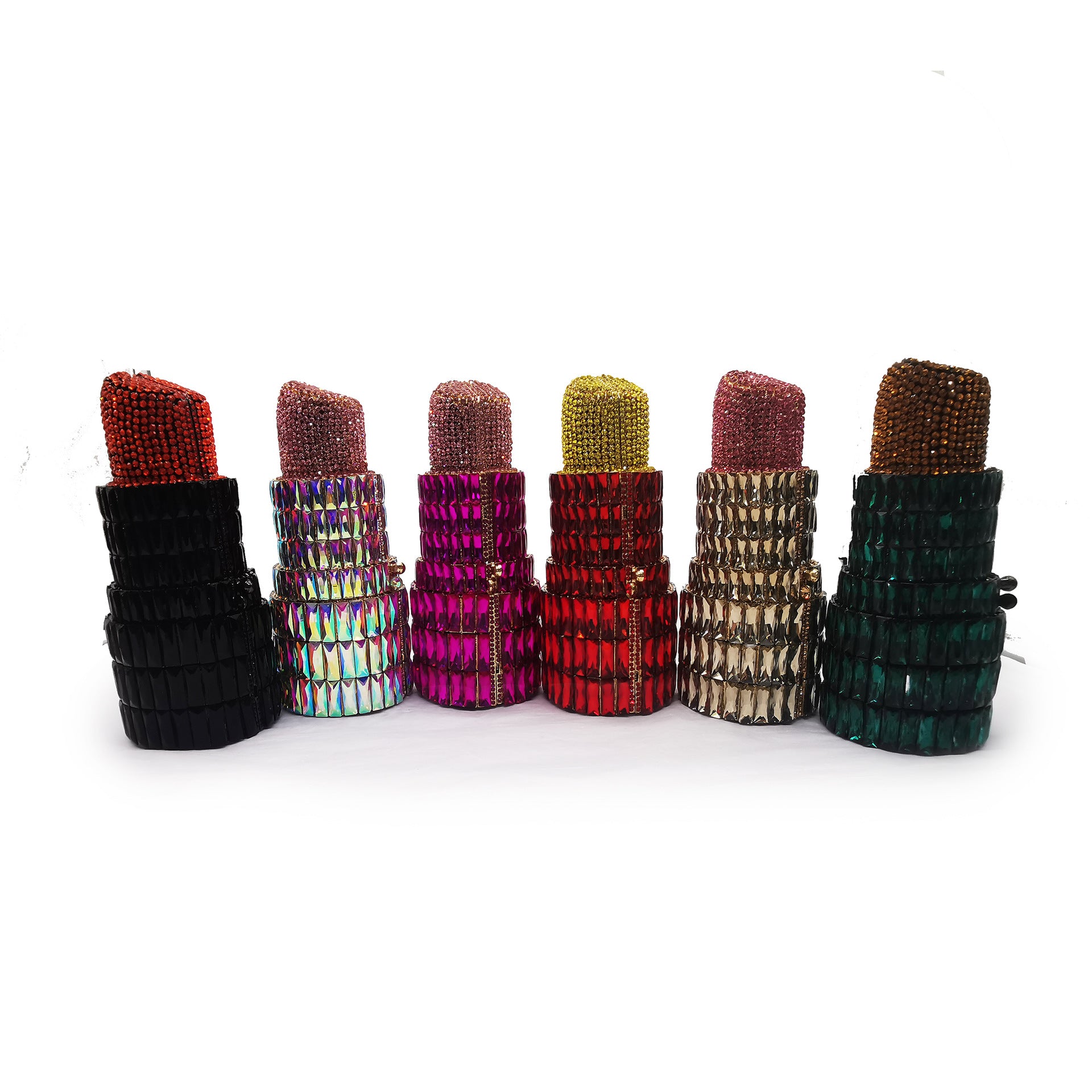 Bolso de noche con diamantes de imitación y forma de lápiz labial HB1727