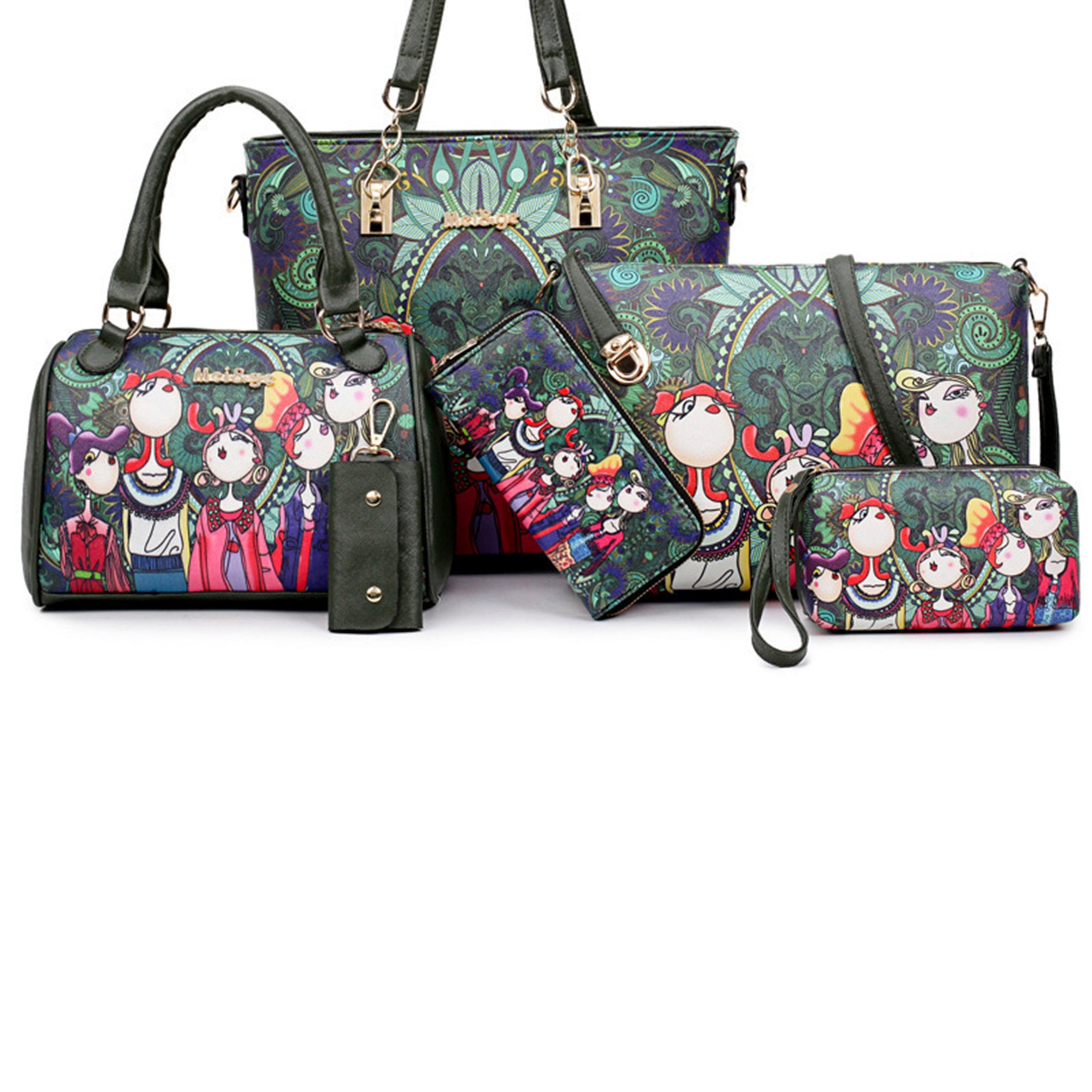 Conjunto de seis bolsos con estampado de bosque