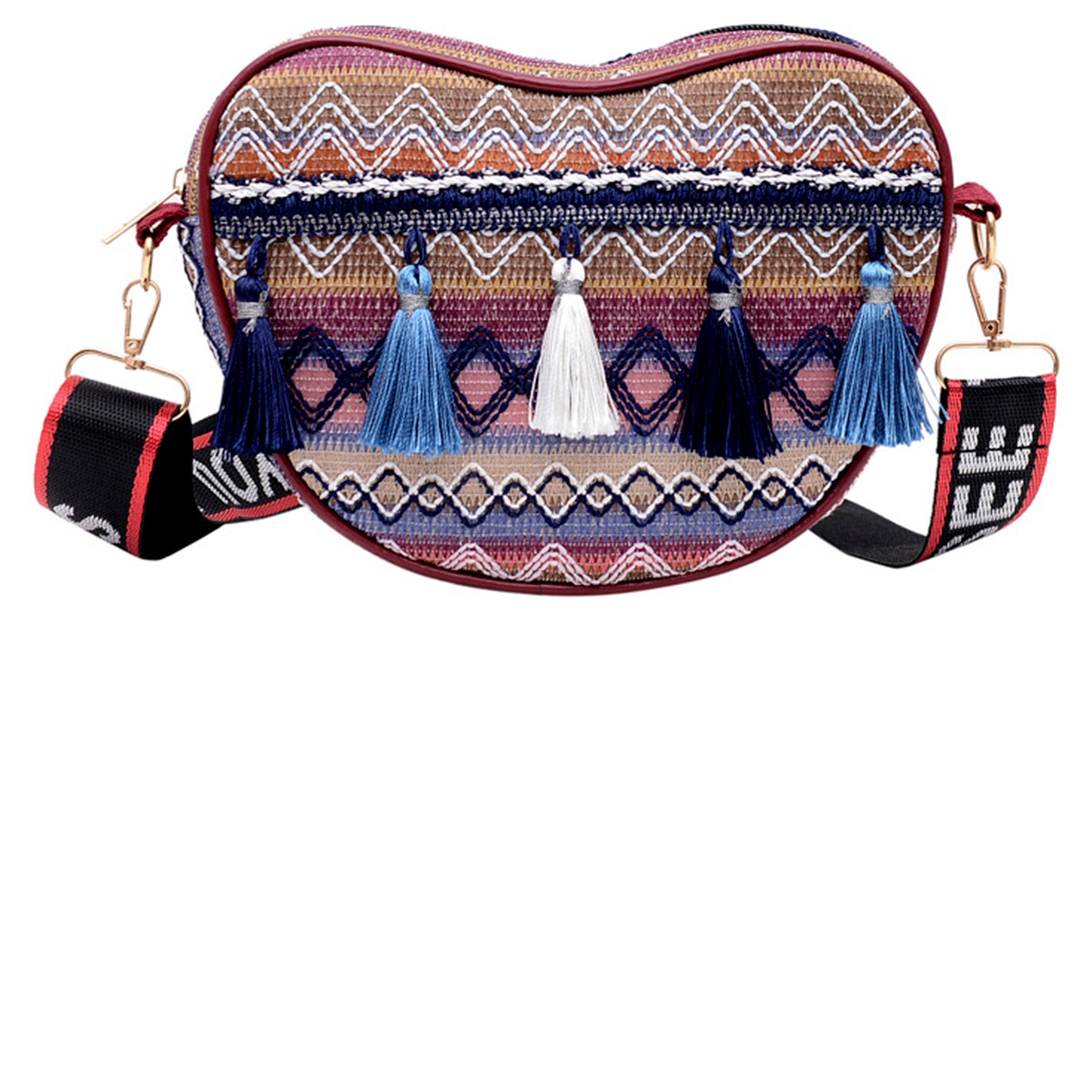 Bolso de mano tejido con borlas y corazón bohemio HB1833