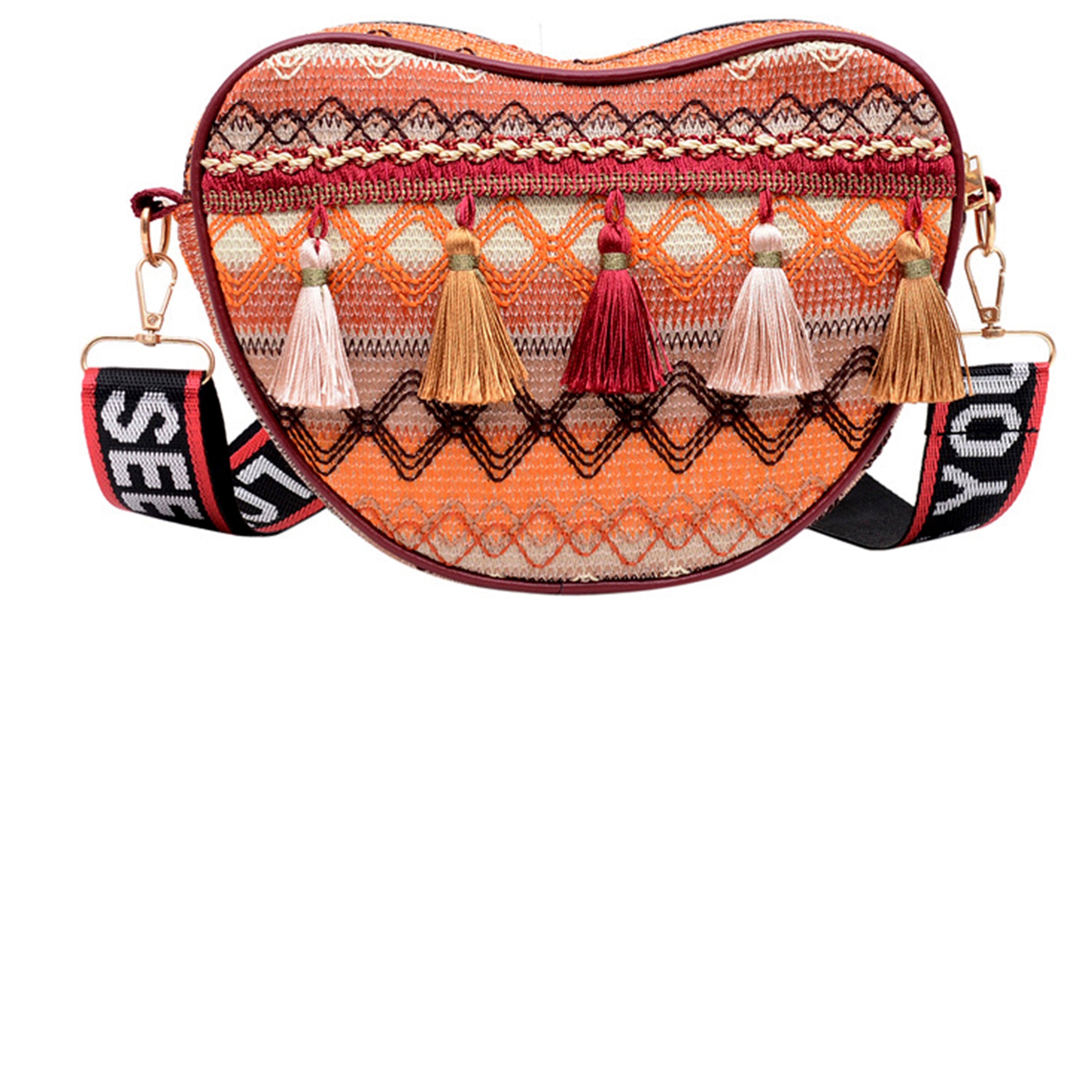 Bolso de mano tejido con borlas y corazón bohemio HB1833