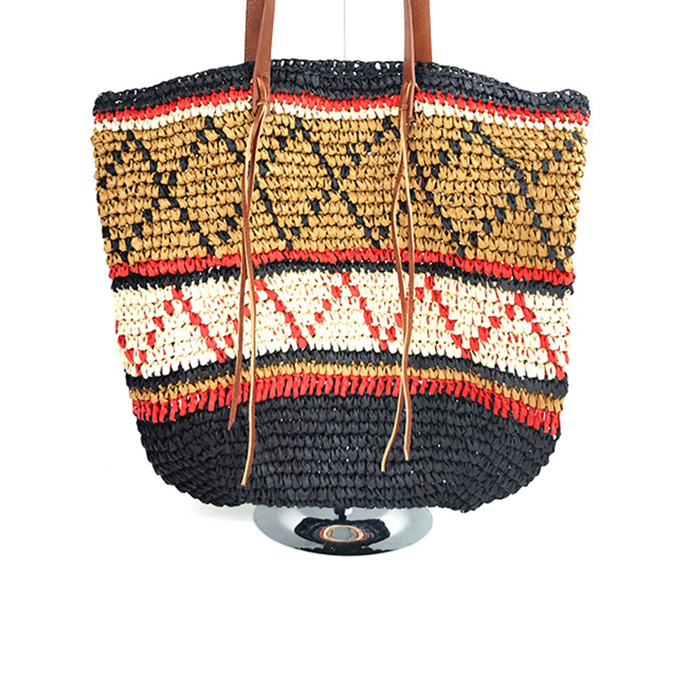 Bolso de playa de paja con forma de diamante HB2368