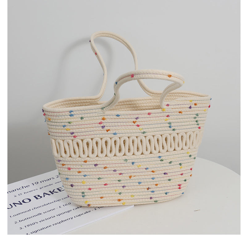 Bolsa de mano de hilo de algodón con lunares multicolores HB2373