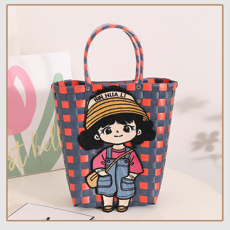 Bolso de mano trenzado de paja para niña HB2488