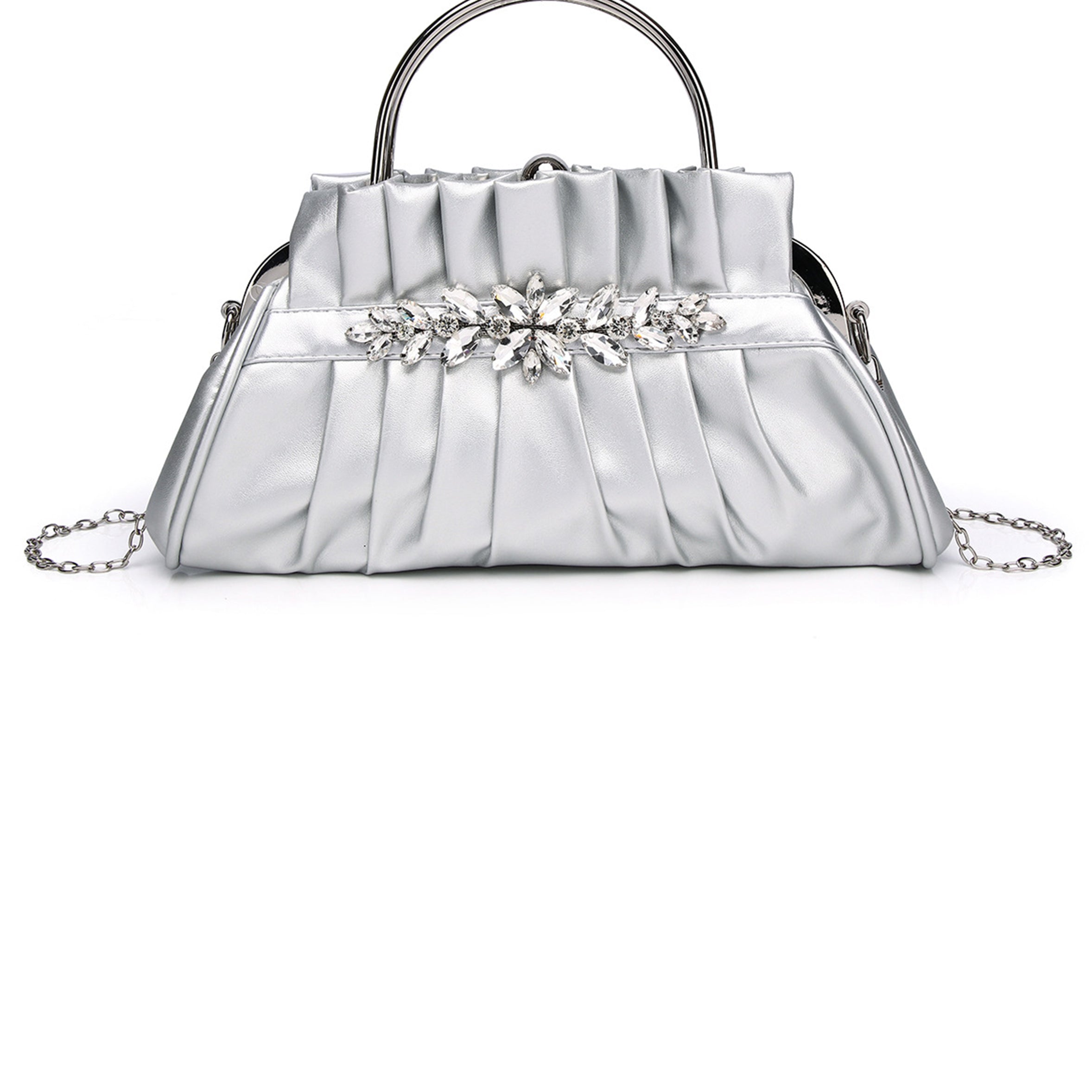 Bolso de cuero sintético plisado con perforaciones de vidrio HB2522