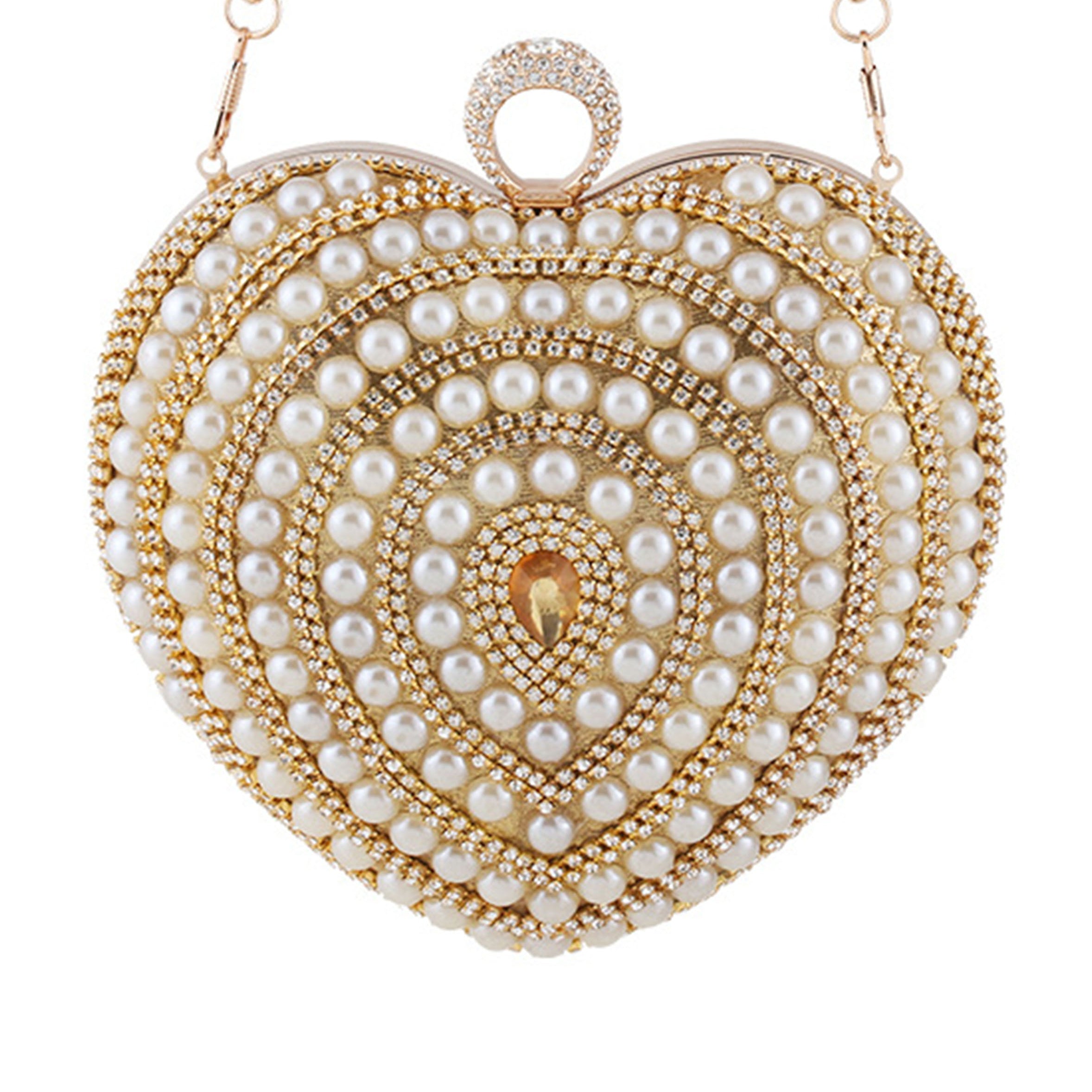 Bolso de noche con corazón de diamantes de imitación y perlas HB2534